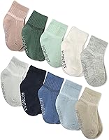 HonestBaby 10-Pack Cozy Baby Socks for Newborns, Infants, Toddlers - Sustainable Recycled Fibers, Grippy Soles, Rainbow Colors