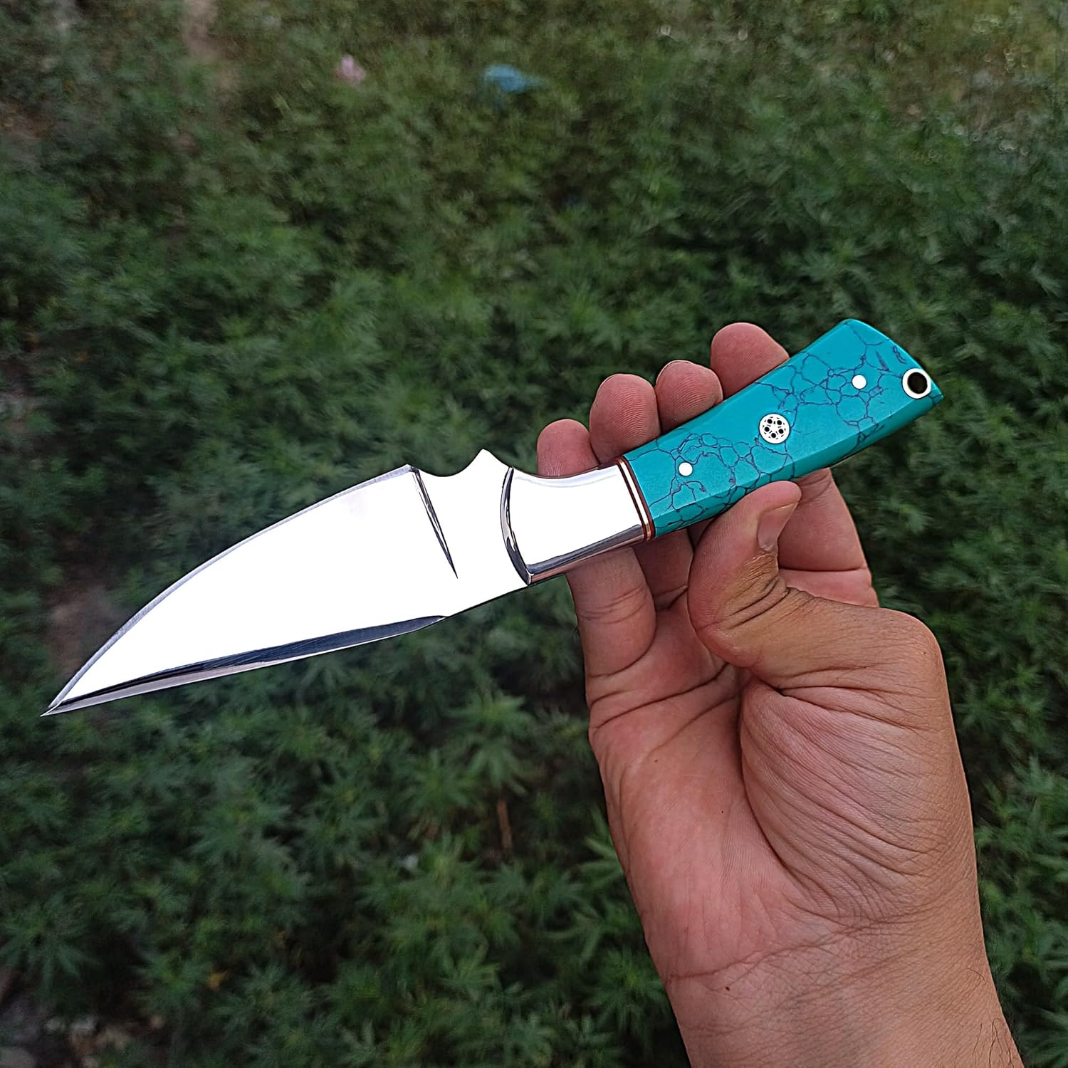 8in Small edc Fixed Blade knife with sheath Horizontal Carry Hunting knife with Sheath - Torquoise Handle