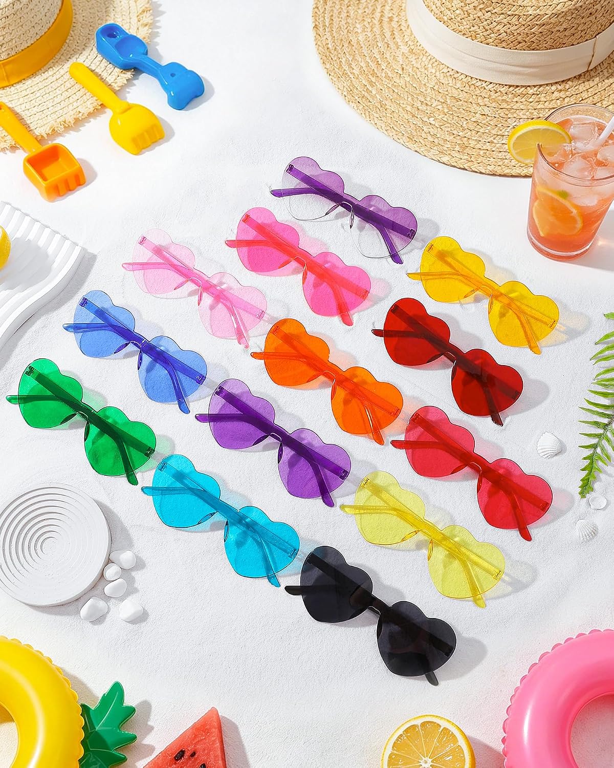 20 Pairs Heart Shaped Sunglasses Bulk, Colorful Rimless Fun Heart Sunglasses for Women Party Favors