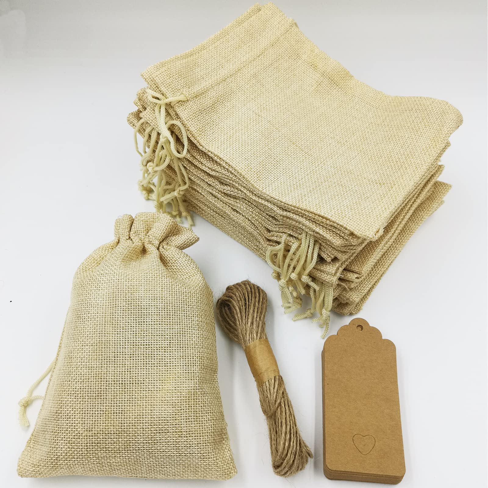 DUGYIRS 30 Pezzi Sacchi di Juta Sacchetti di Sacco con Coulisse Sacchettio Regalo di Iuta 13cmx18cm Piccolo Sacchetti Regalo per Gioielli Artigianali Festa Nozze(Giallo Chiaro)