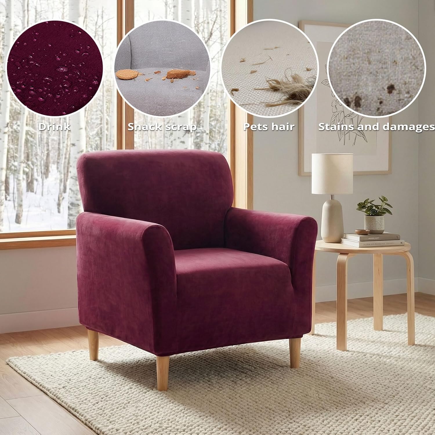 NICEEC Spandex Stretch Accent Chair Covers Armchair Soft Modern Banquet Arm Chair Cover Water Repellent Mid Century Armchair Slipcovers Furniture Protector for Living Room Office Reading(Wine Red)