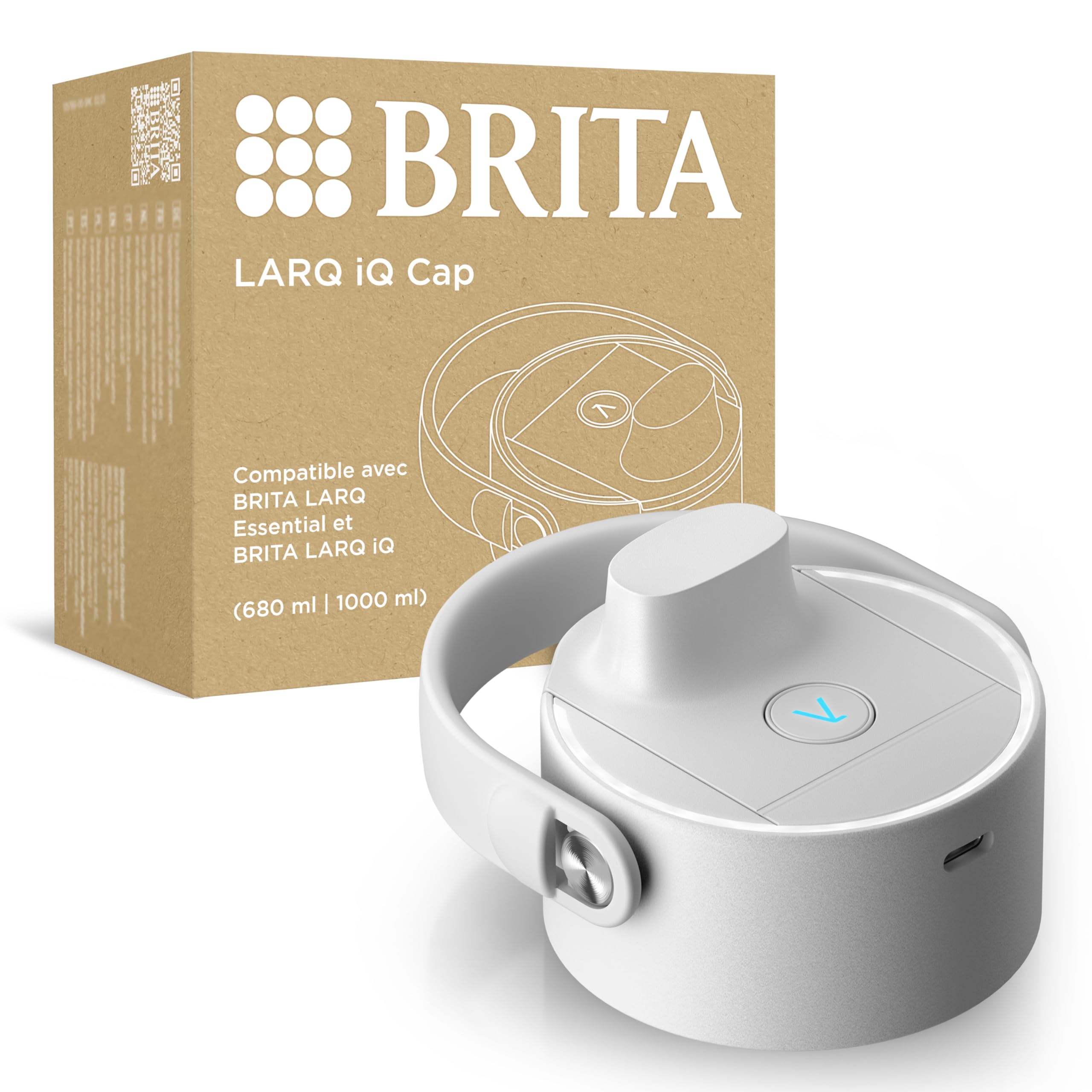 BRITA LARQ IQ Cap Blanc - Bouchon Intelligent pour gourdes LARQ Essential avec Suivi de Filtration dans l’app et LED UV‑C Auto‑nettoyante - élimine Jusqu’à 99,99% des bactéries