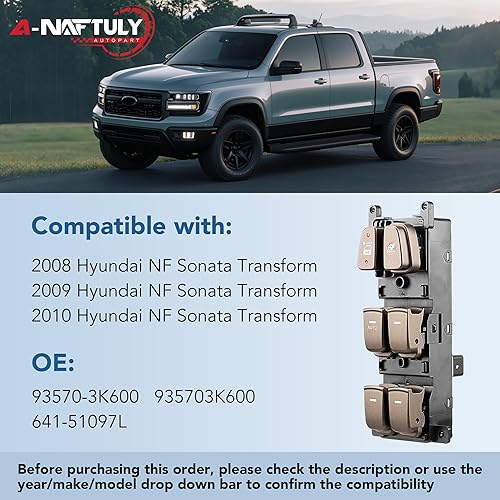 Miniatura 2 de Interruptor de ventana eléctrica principal del lado del conductor para Hyundai Sonata 2008 2009 2010, interruptor de control de la ventana del