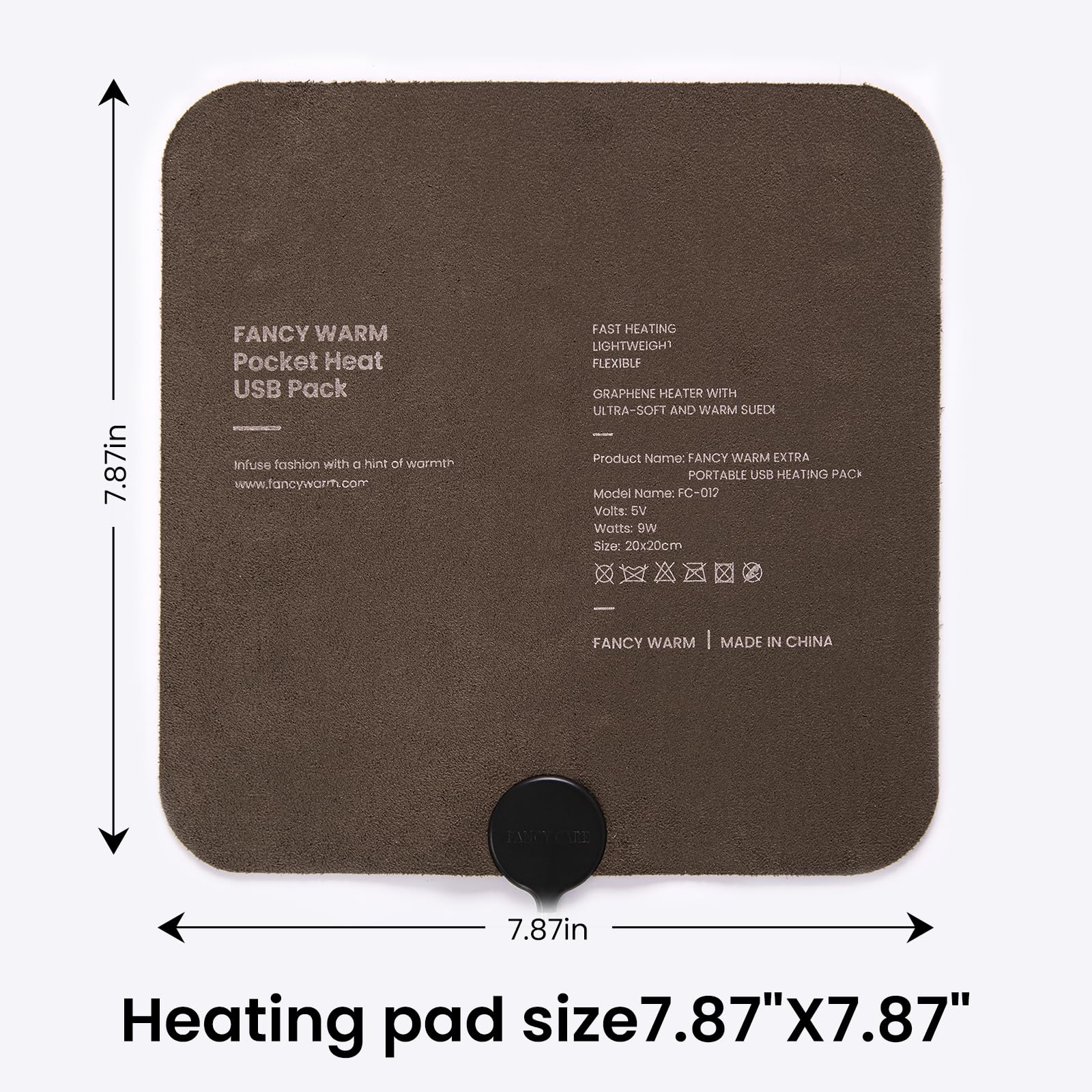 Almohadilla térmica, almohadillas térmicas eléctricas para espalda, cuello, abdomen, ultrafinas y recargables, 4 ajustes de temperatura, superficie de gamuza suave, 7.87 x 7.87 pulgadas (marrón, 7.87