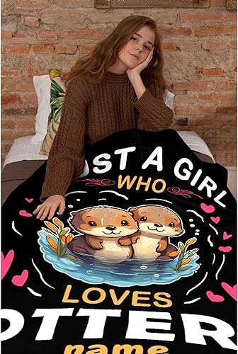 Miniatura 6 de Manta personalizada con texto en inglés Just Girl Who Loves Otter, súper suave, ligera, cómoda y esponjosa para cama, sofá y todas las estaciones,