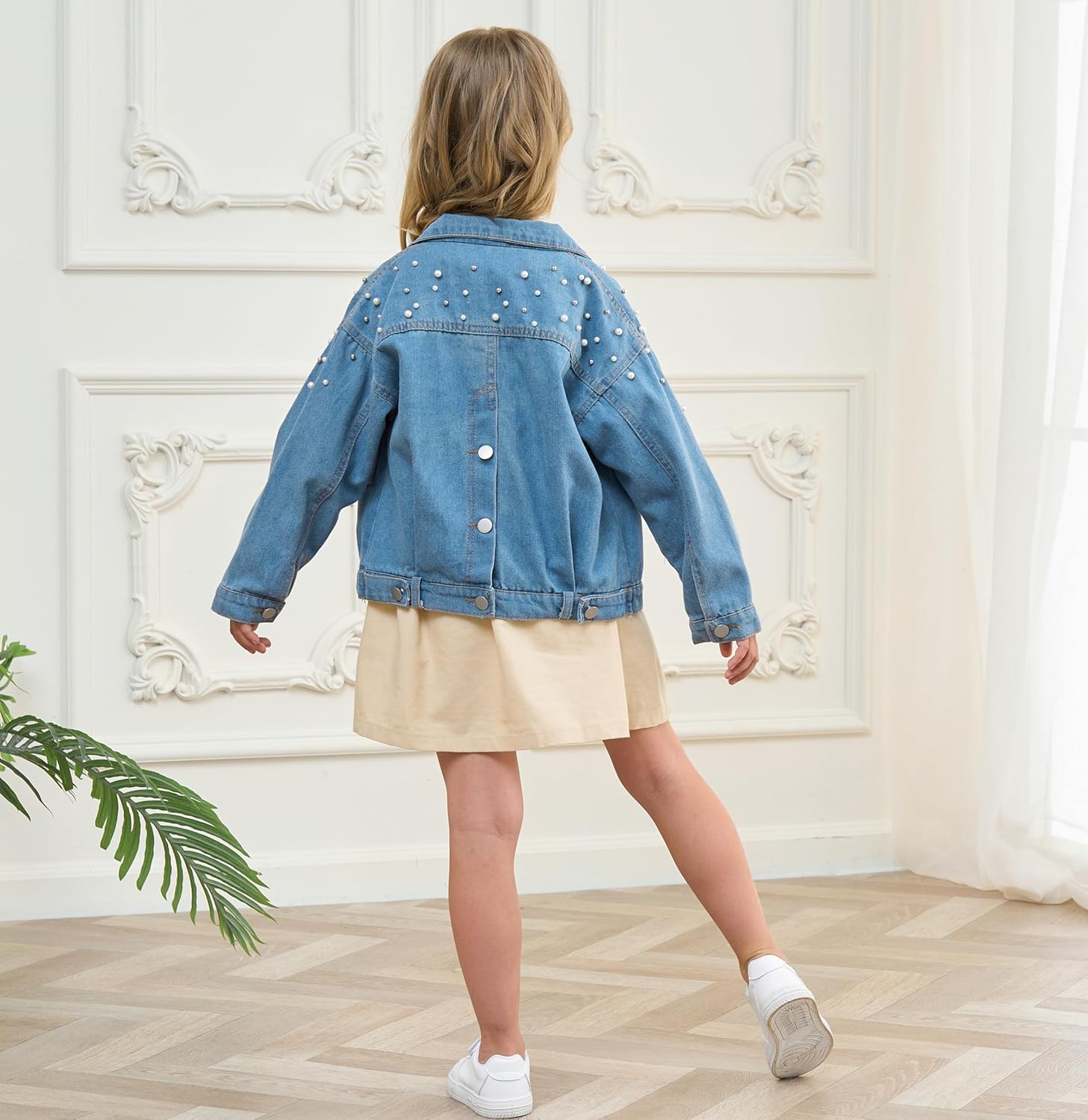Girls' Pearls Denim Jacket Outerwear - Image 3