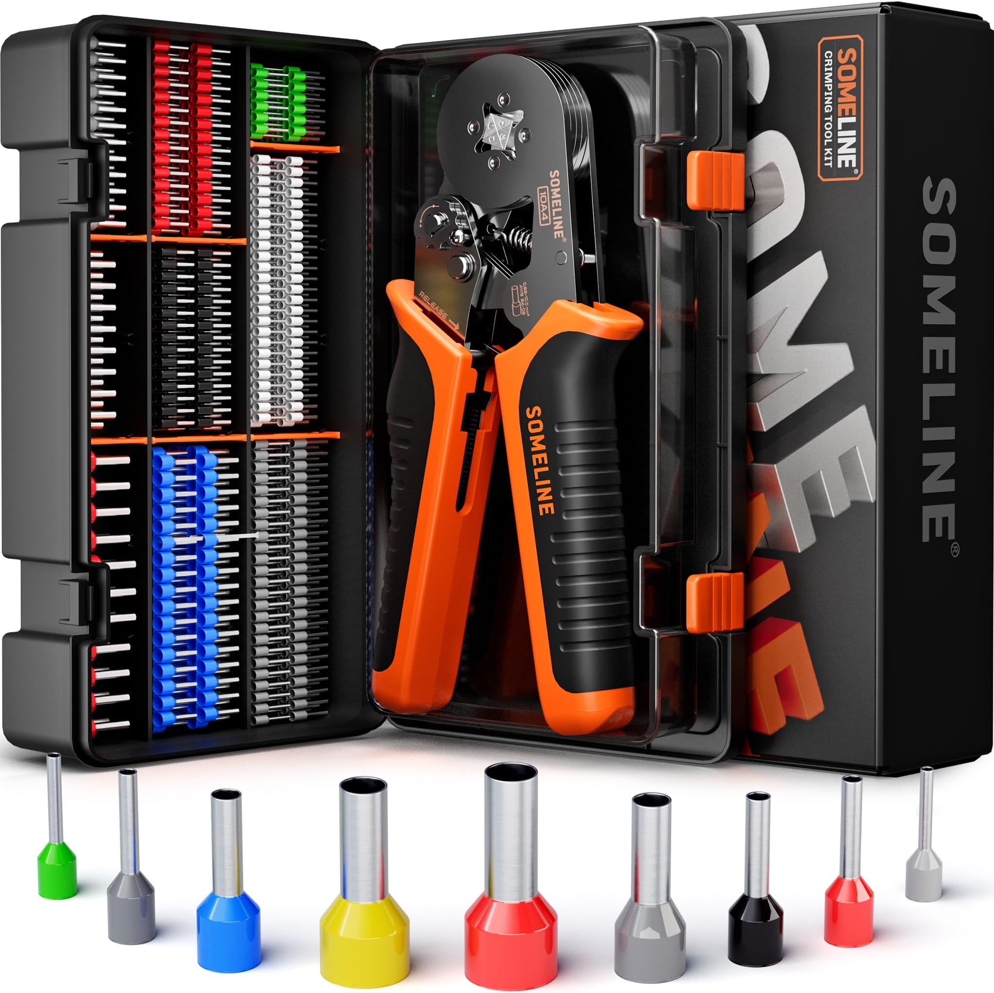 Ferrule Crimping Tool Kit,Self-Adjusting Pliers for wire ferrules AWG 24-8, With 9 Sizes Insulated Wire Ferrules Terminals,Square Crimp Connector Assortment Kit (GX9-4)