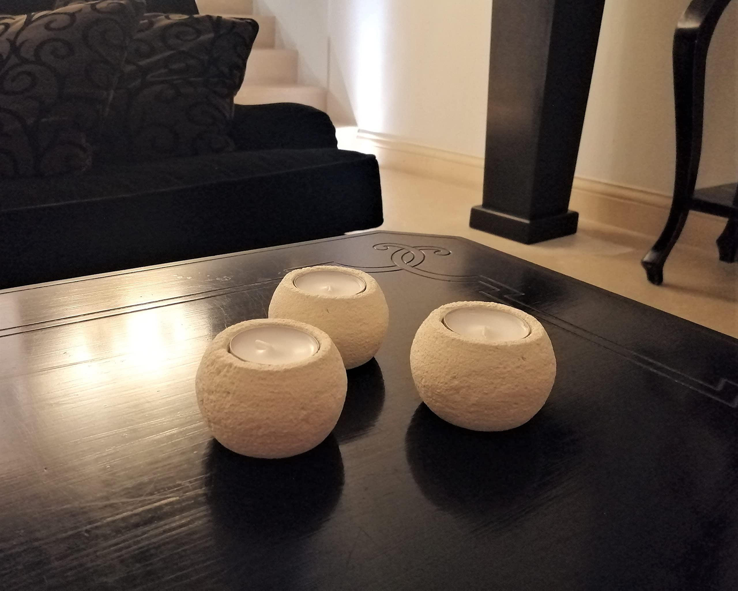 Portacandele In Pietra Naturale Tondo Porta Candele Votive Arredo In Pietra Set Portacandele Arredo Casa Decorazione Set Da 3 Pezzi Prodotto Made In Italy
