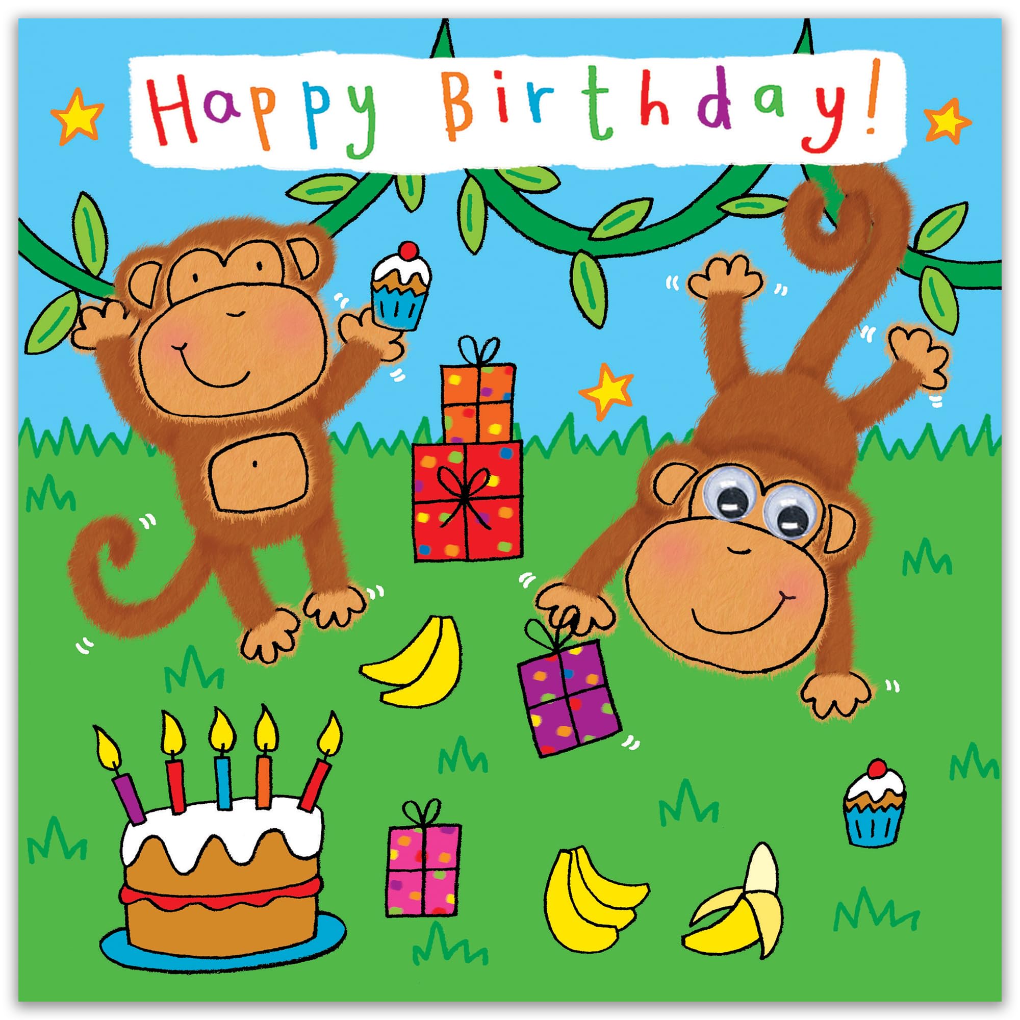 Twizler Carte D'anniversaire Pour Enfant Avec Zèbre Et Singe Avec Main – Yeux Mobiles Finis – Carte D'anniversaire Pour Enfants – Carte D'anniversaire