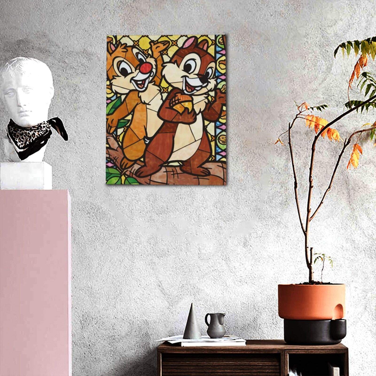 Amazon.co.jp: 絵画 ディズニー チップ&デール ステンドグラス 装飾画