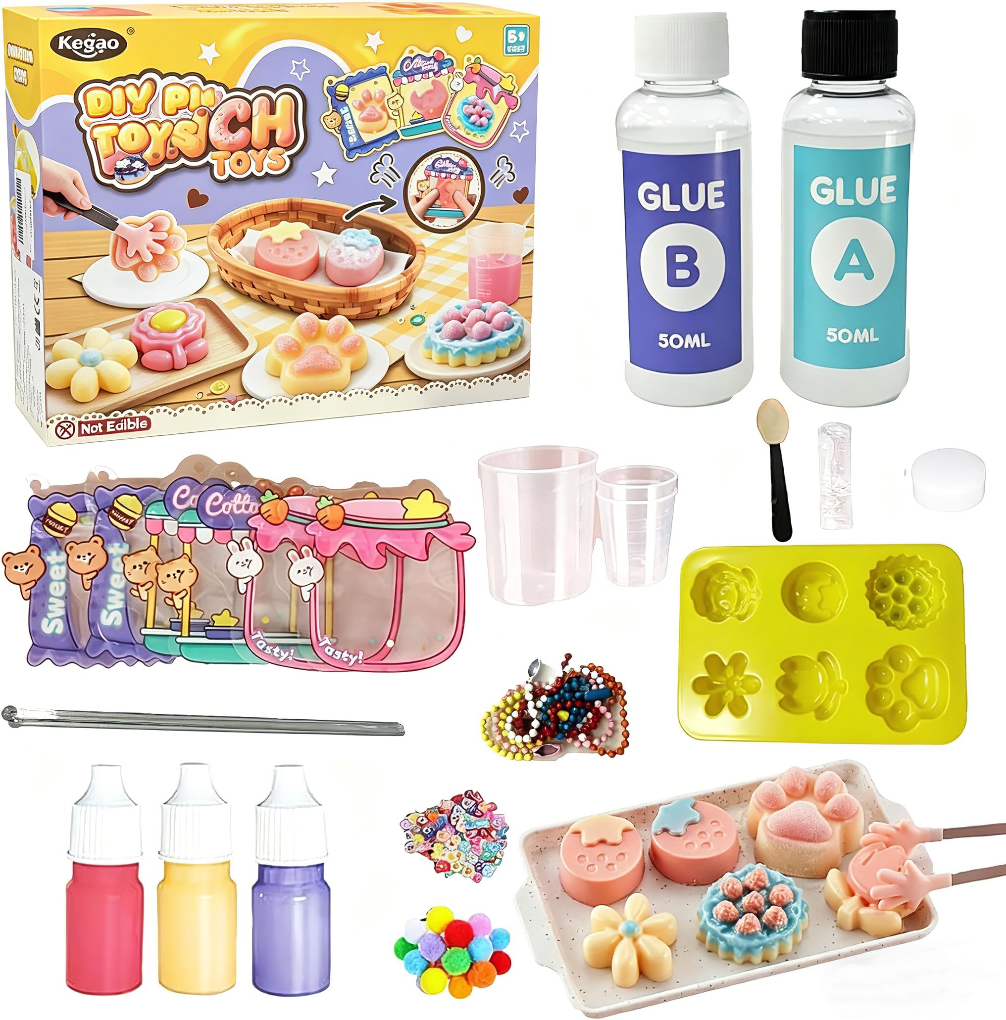Taba Squishy Kit,DIY Squishy Making Kit 1:1 AB Liquid Silicone Gel with 6 Mould for Make Your Own Super Soft Squishies Maker Kits Birthday Party Favors