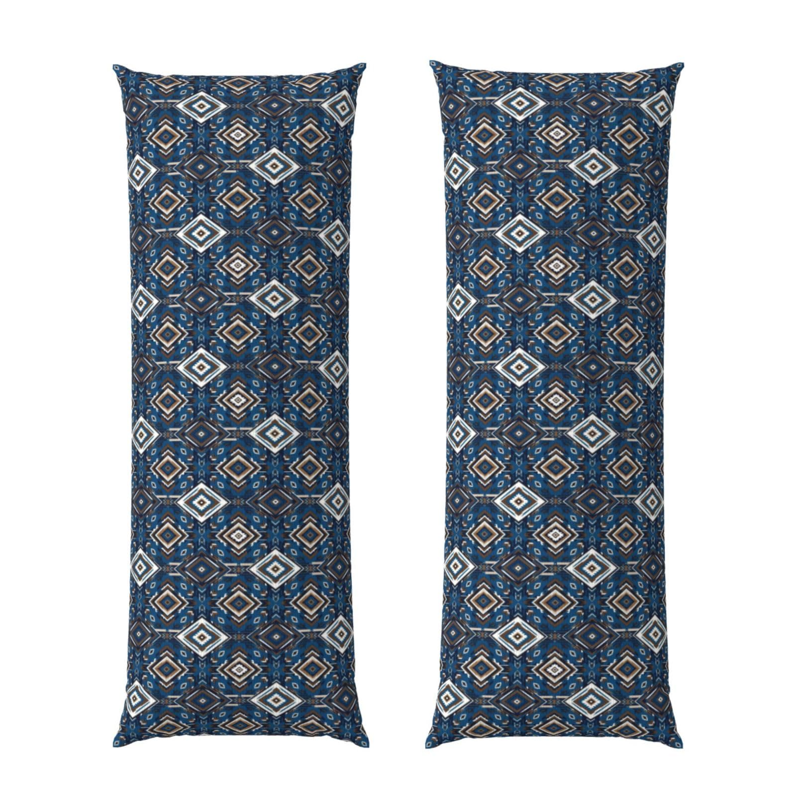 Long Pillowcase 20x60 Blue Geometric Tribal Navajo Aztec Ethnic, Body Pillow Cover with Hidden Zipper, Premium Brushed Fabric, Breathable Protector for Bedroom Sofa Home