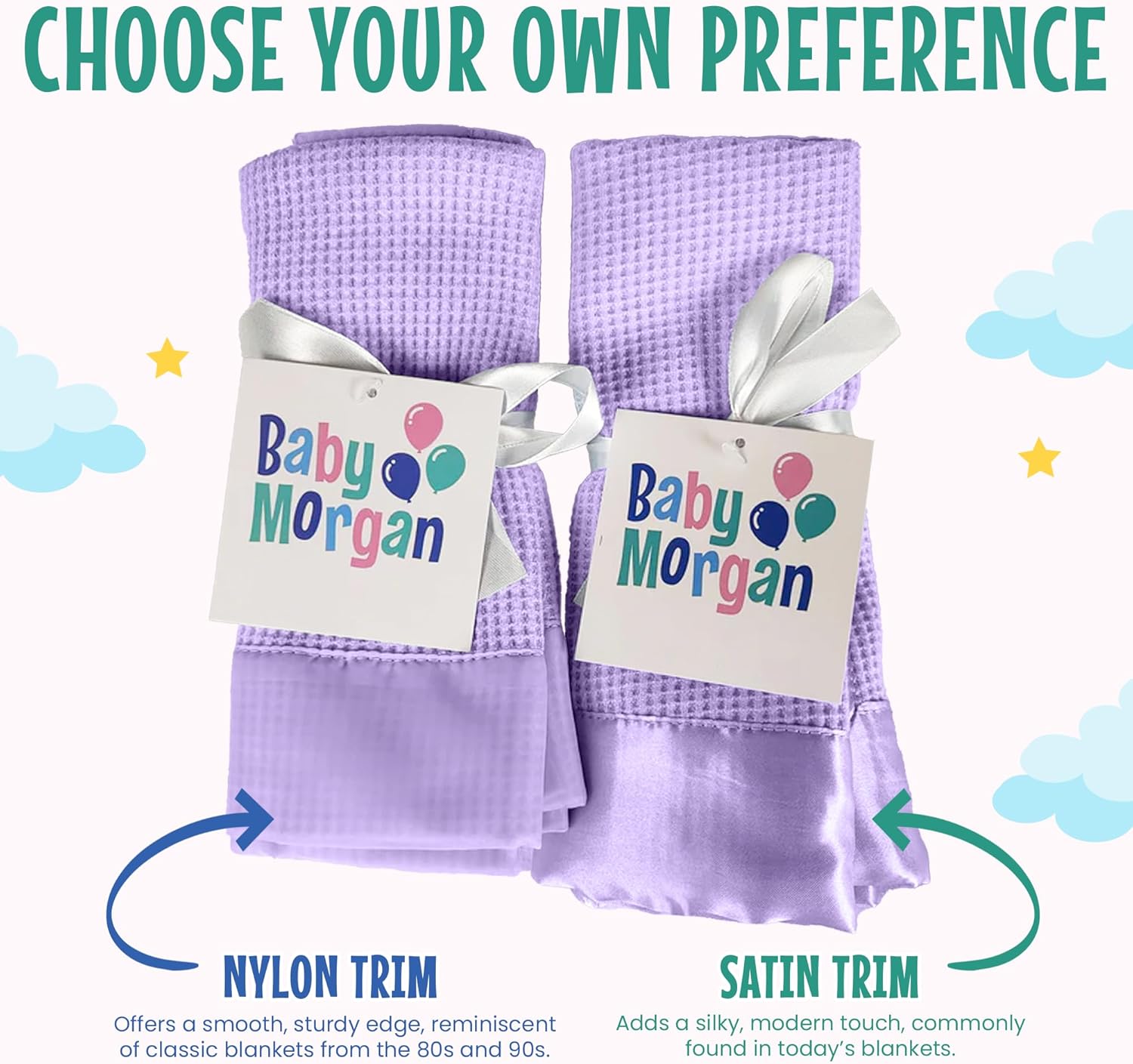 Waffle Crib Baby Blanket – Soft Thermal Nylon-Trimmed Nursery Throw with Silky Texture, Cozy Waffle Design for Girls or Boys, Ideal for Gifting and Baby Showers (Lavender, 36x50 Inches)