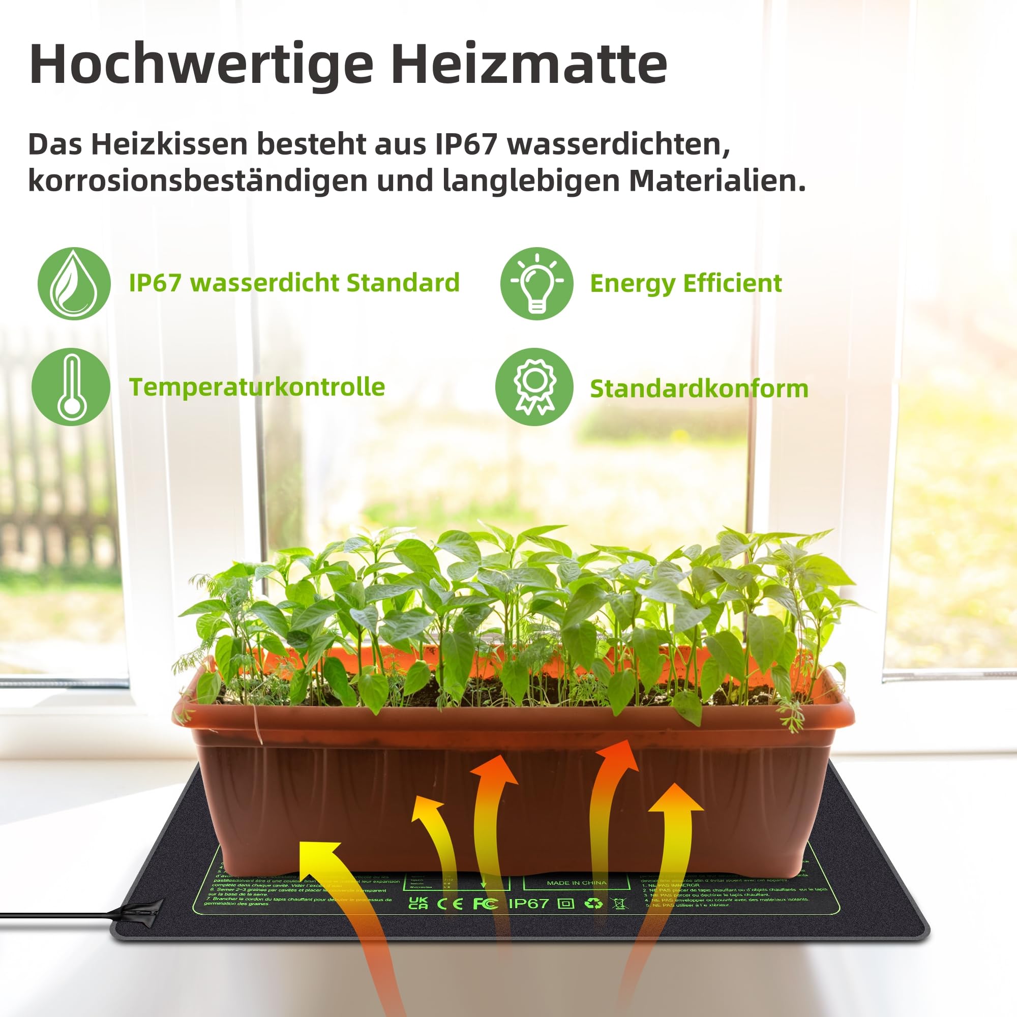 Hyindoor Heizmatte mit Thermostat wasserdichte Sämling Wärmematte Heizmatte Pflanzen Heizkissen für Sämling Germination Innengarten Gewächshaus, 27 x 50cm