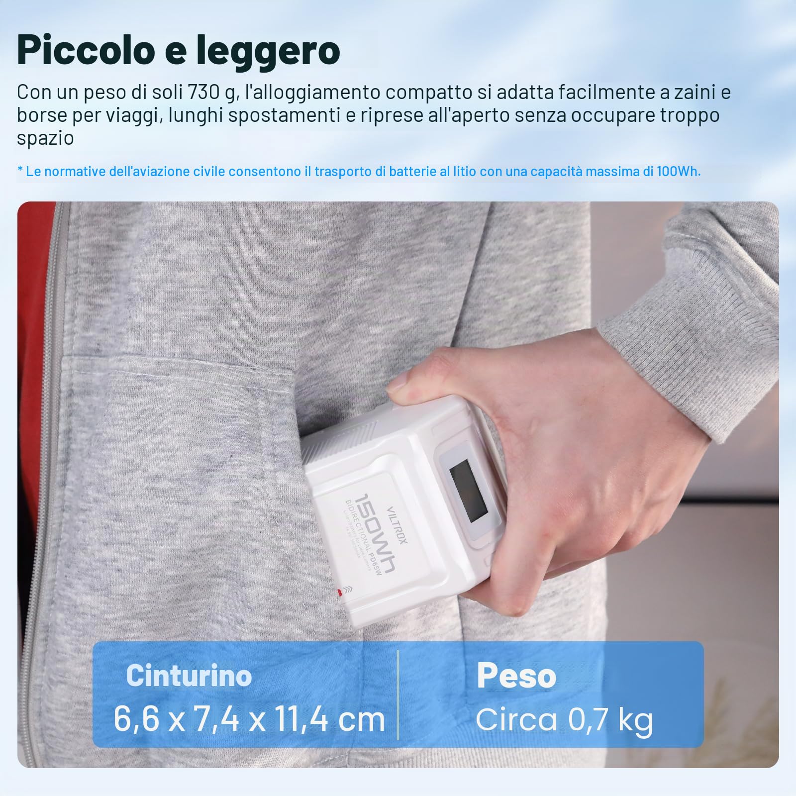 VILTROX BP-V150 V Mount Battery 10050mAh V Lock Batteria con Display LCD,Doppio D-Tap Uscita USB 150Wh/14,8V,Bianco Mini V-Mount Battery per Fotocamere,Videocamere,luci LED,Monitor,MacBook Smartphone