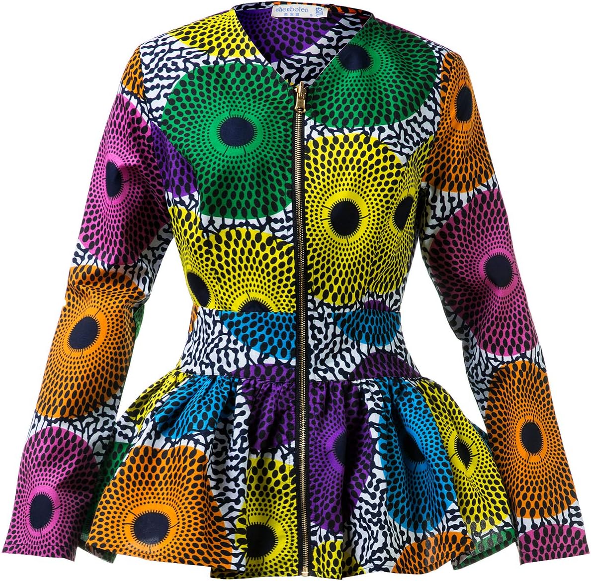 SHENBOLEN Women African Print Shirt Ankara Long Sleeves Top