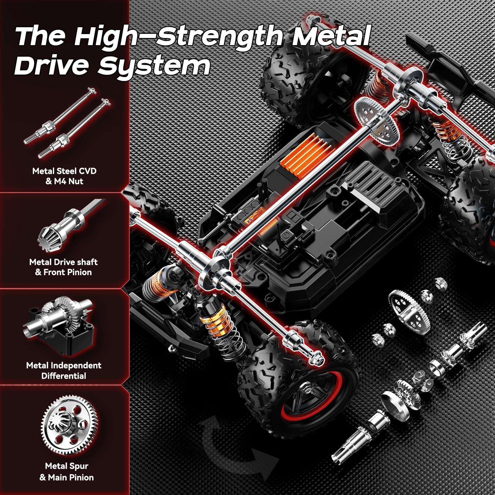 Womaqu Macchina Telecomandata 4x4 Brushless 1:18, Macchina Radiocomandata Professionale RC Car 52 km/h con Trasmissione in Metallo, 2 Batterie 1500mAh e Kit Parti di Ricambio, Auto Radiocomandata