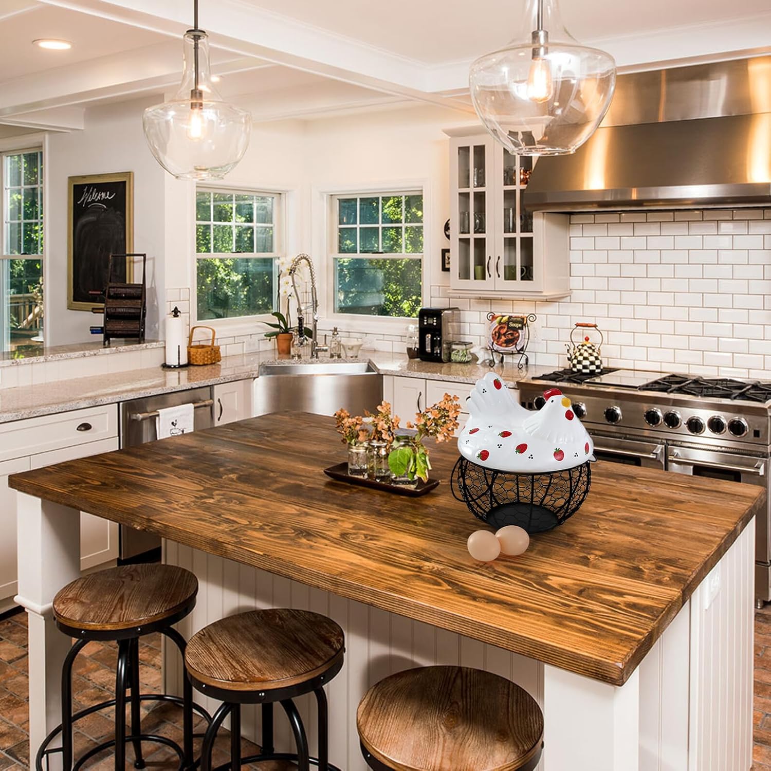 Luxshiny Iron Art Egg Storage Basket with Grid Wire Fruit Organizer Kitchen Storage Container for Household Countertop Use