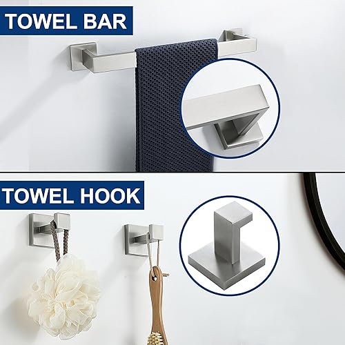 Miniatura 3 de 5 Pieces Bathroom Hardware Accessories Set Brushed Nickel, 16Inch Towel Racks for Bathroom, Bathroom Towel Rack Set SUS304 Stainless Steel, Square