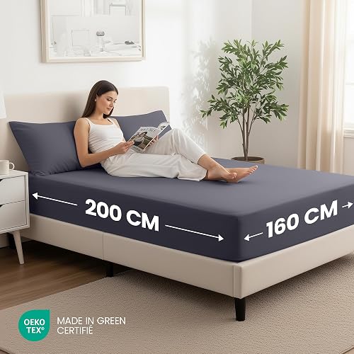 Utopia Bedding Fitted Sheet 160 x 200 cm (2 Pack), Grey - Deep Pocket 14 inch (35 cm) - Easy Care - Soft Brushed Microfibre Fabric - Shrinkage and Fade Resistant - Bottom Sheet - 2