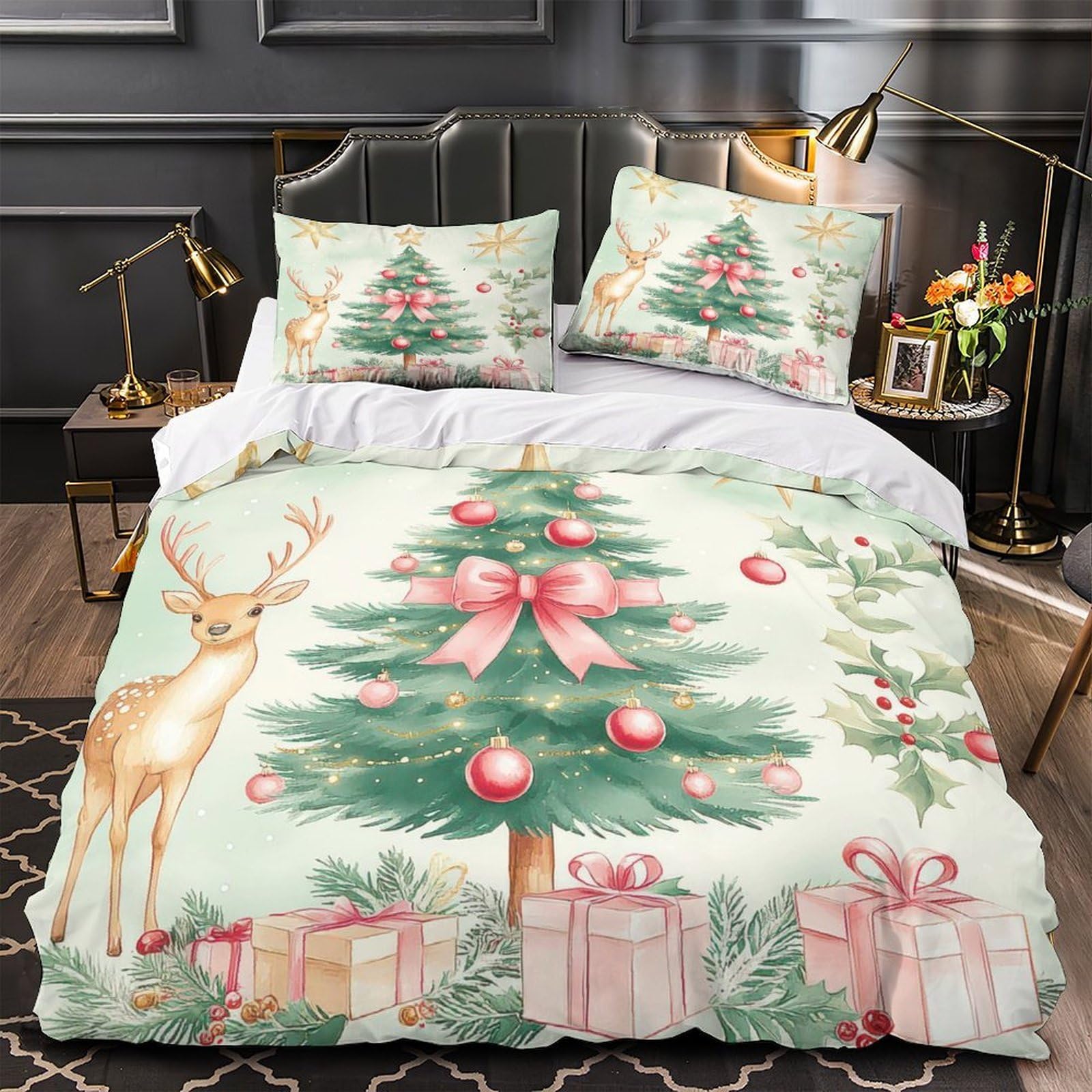 MMDASBVPE Christmas Tree Comforter Cover 3D Design Printed Luxury 3PCs Bedding Set Zipper Duvet Cover Extra Soft Easy Care for Teens Youth Teenagers Adults Women Kids Super king（260x220cm）