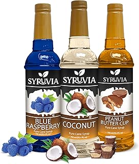 Syruvia Coconut Syrup, Blue Raspberry Syrup & Peanut Butter Cup Syrup - 25.4 fl oz. Premium Flavoring Syrup. Kosher, & Glu...