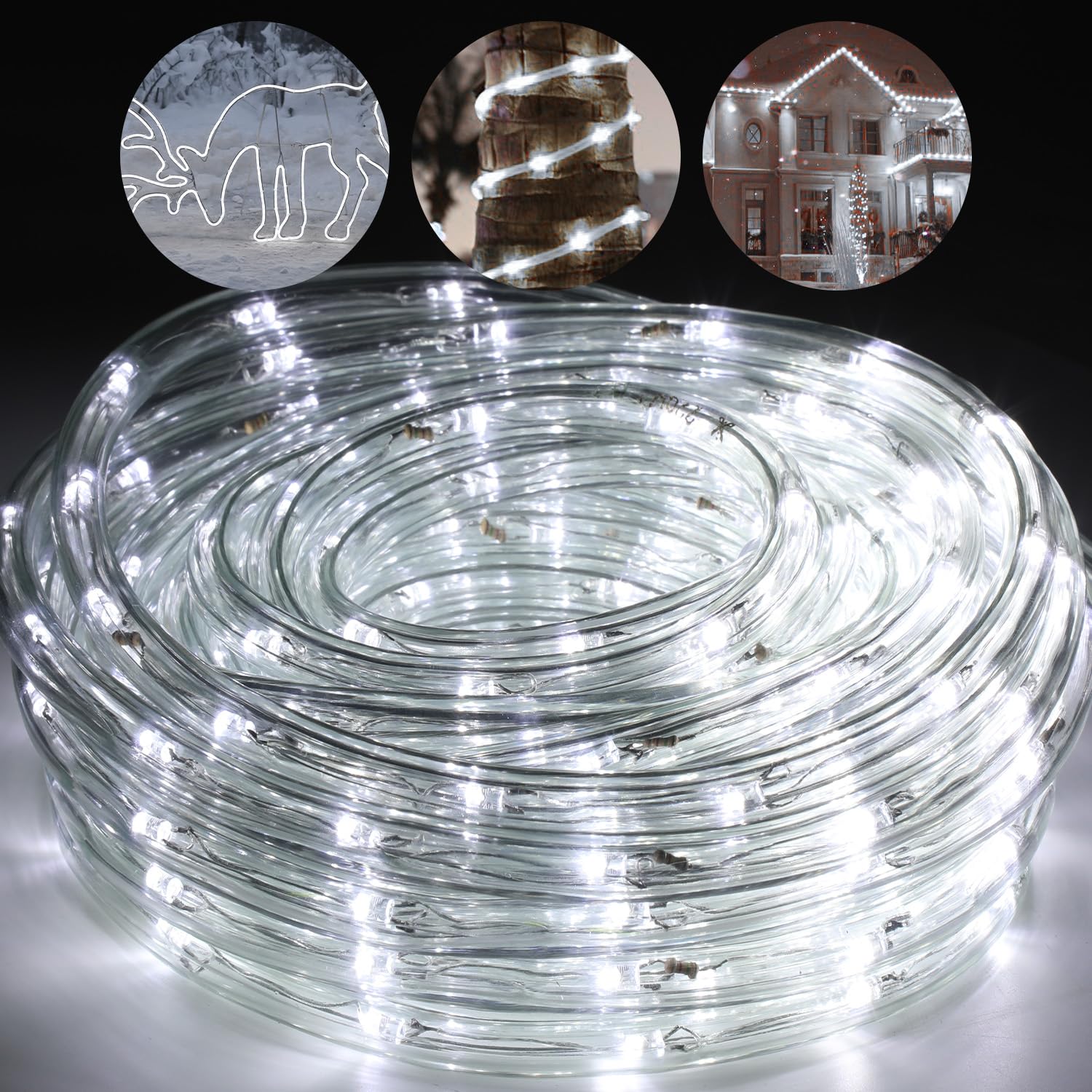 Manguera de luz LED de 40 m, para interior y exterior, blanco frío, para interior y exterior, fiesta, boda, Navidad, luz decorativa