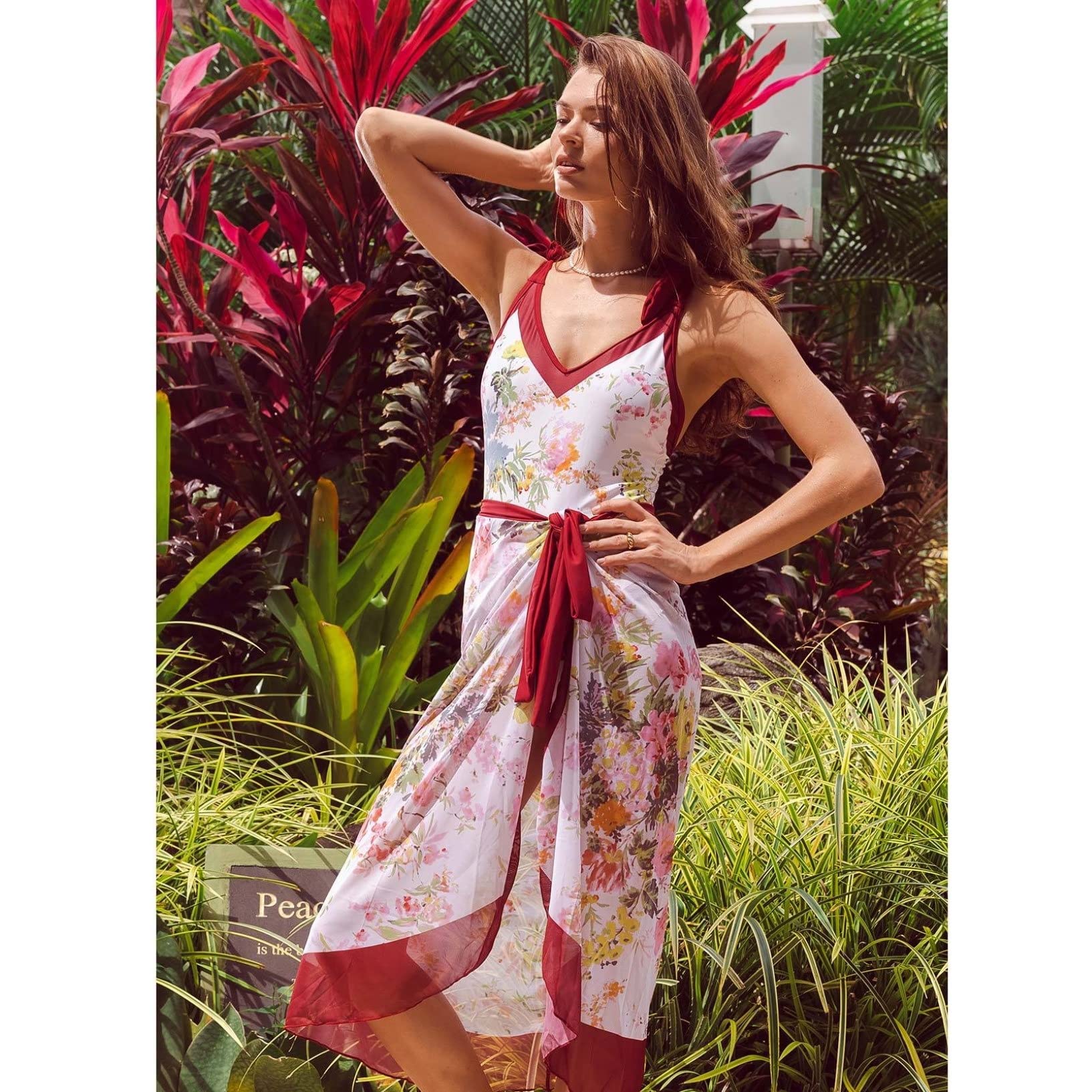 Mujeres Traje De Baño De Dos Piezas con Falda Larga Sarong Playa Cover Up Beachwear para Playa, Piscina, Vacaciones Tropicales (Color : C, Size : M)