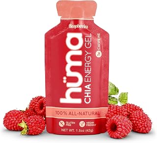 Huma Chia Energy Gel, Raspberries, 12 Gels, 1x Caffeine - Premier Sports Nutrition for Endurance Exercise