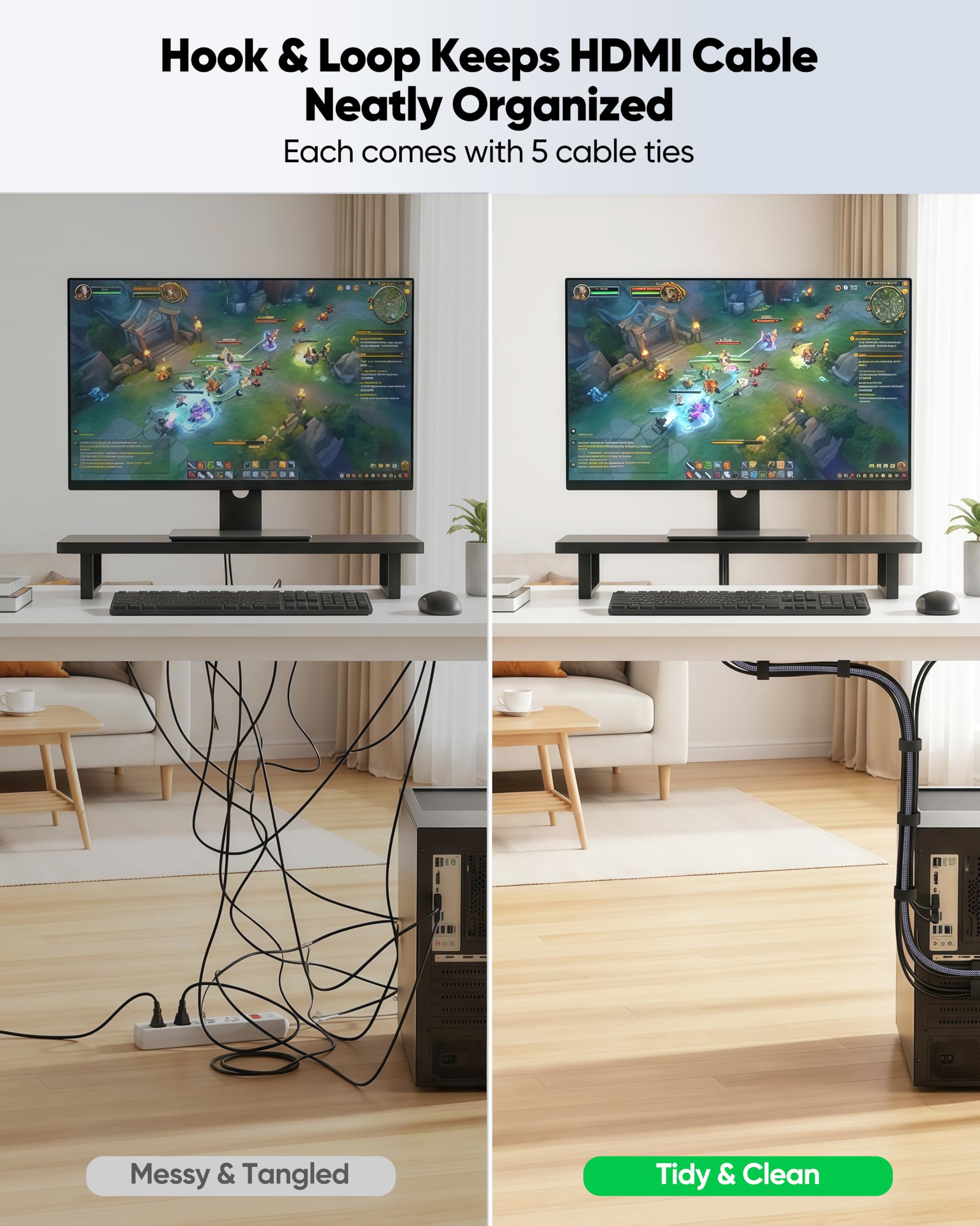 Cavi HDMI lunghi 6 m, ad alta velocità, sottile, HDMI 2.0, certificato CL3, in nylon intrecciato (fascetta riutilizzabile x 5) con 3D, HDR, ARC/eARC per HDTV, proiettore, TV, monitor, computer, casa