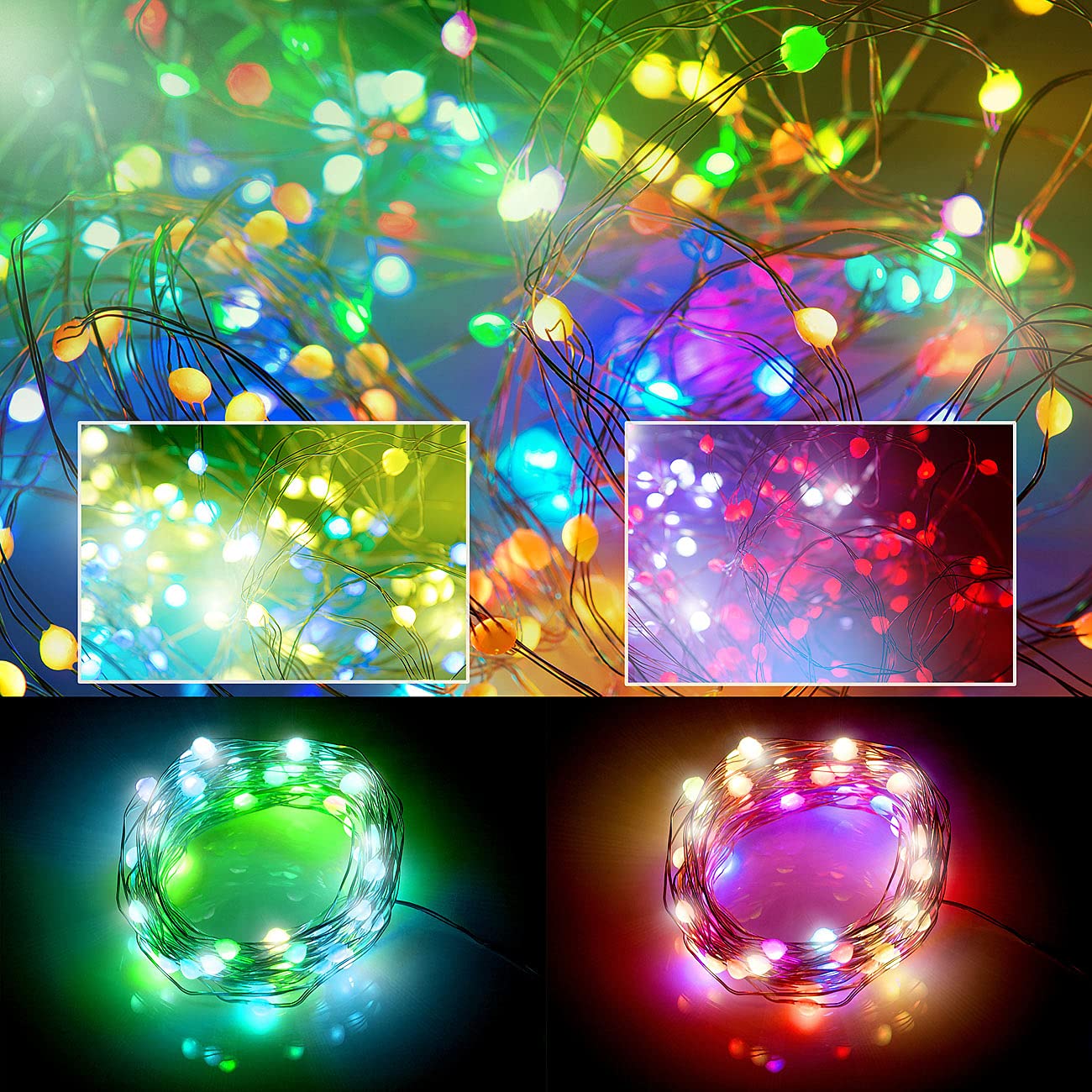 2 guirlandes à LED RVB connectées compatibles commandes vocales - 5 m [Luminea Home Control]