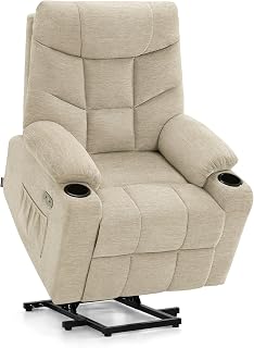 M MCombo Fernsehsessel mit Aufstehhilfe Elektrisch, Sessel mit Aufstehhilfe, fernsehsessel mit liegefunktion bis 140°, Seniorensessel für Wohnzimmer, mit USB 7286 (Beige-Stoff)