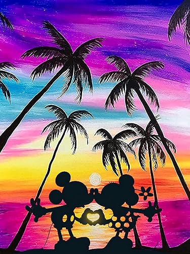 PALODIO Kit de pintura de diamantes para bricolaje, caricaturas, ratón, kits de pintura de diamantes para adultos, puesta de sol, coco, pintura por