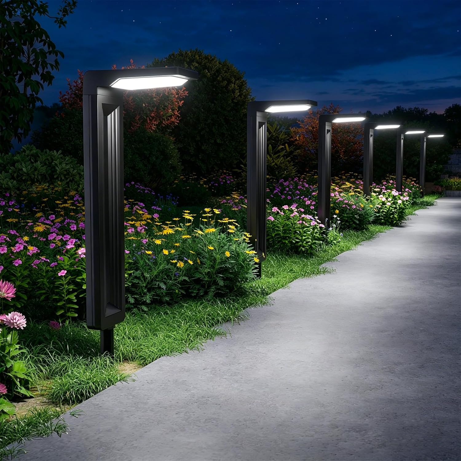 6 Pack Solar Powered Pathway Lights Outdoor Waterproof 30 LED Bright Walkway Landscape Lamp for Outside, Path, Driveway, Sidewalk, Yard, Lawn, Garden, Trail, Modern Design and 2 Modes (Cool White)