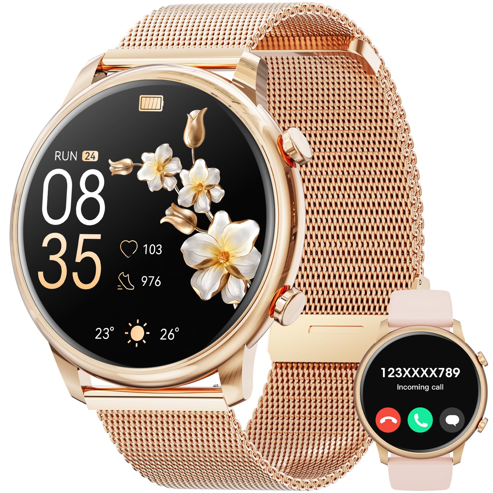 Hwagol Reloj Inteligente Mujer con Bluetooth Llamada, 1.39" HD Smartwatch Mujer con Función Femenina/Pulsometro/SpO2/Sueño, 100+ Deportivos Pulsera Actividad, Relojes Inteligentes para iPhone Android