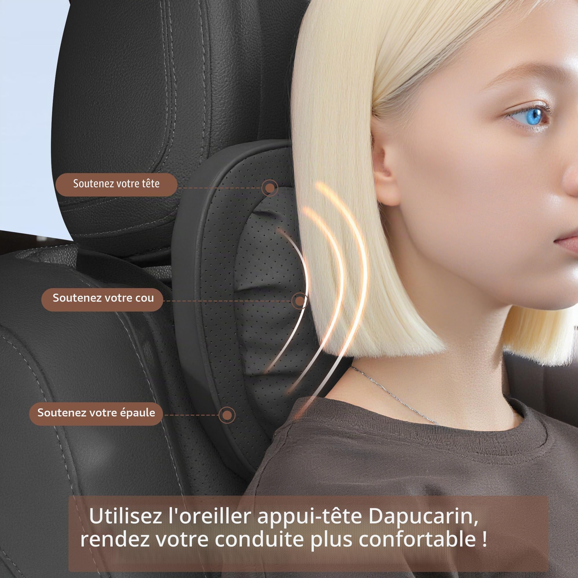 Coussin Appui Tête Voiture, Oreillers de Cou Fauteuil, Repose Tête Cervical pour la Tête Reposent Soutien de Cou Les Sièges de Conduite Confortable, Noir, 2 Pack