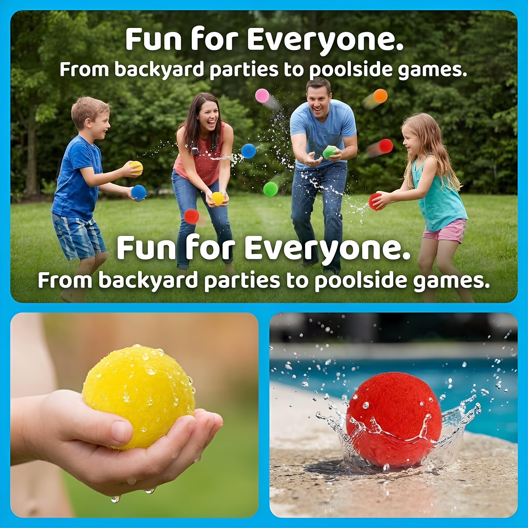 Wasserbomben Wiederverwendbar 50 Stück Splash Bälle, Baumwoll Wasserbomben Selbstschließend für Wasserschlacht Garten Pool Trampolin Sommer Spielzeug Kinder (6 zufällige Farben)