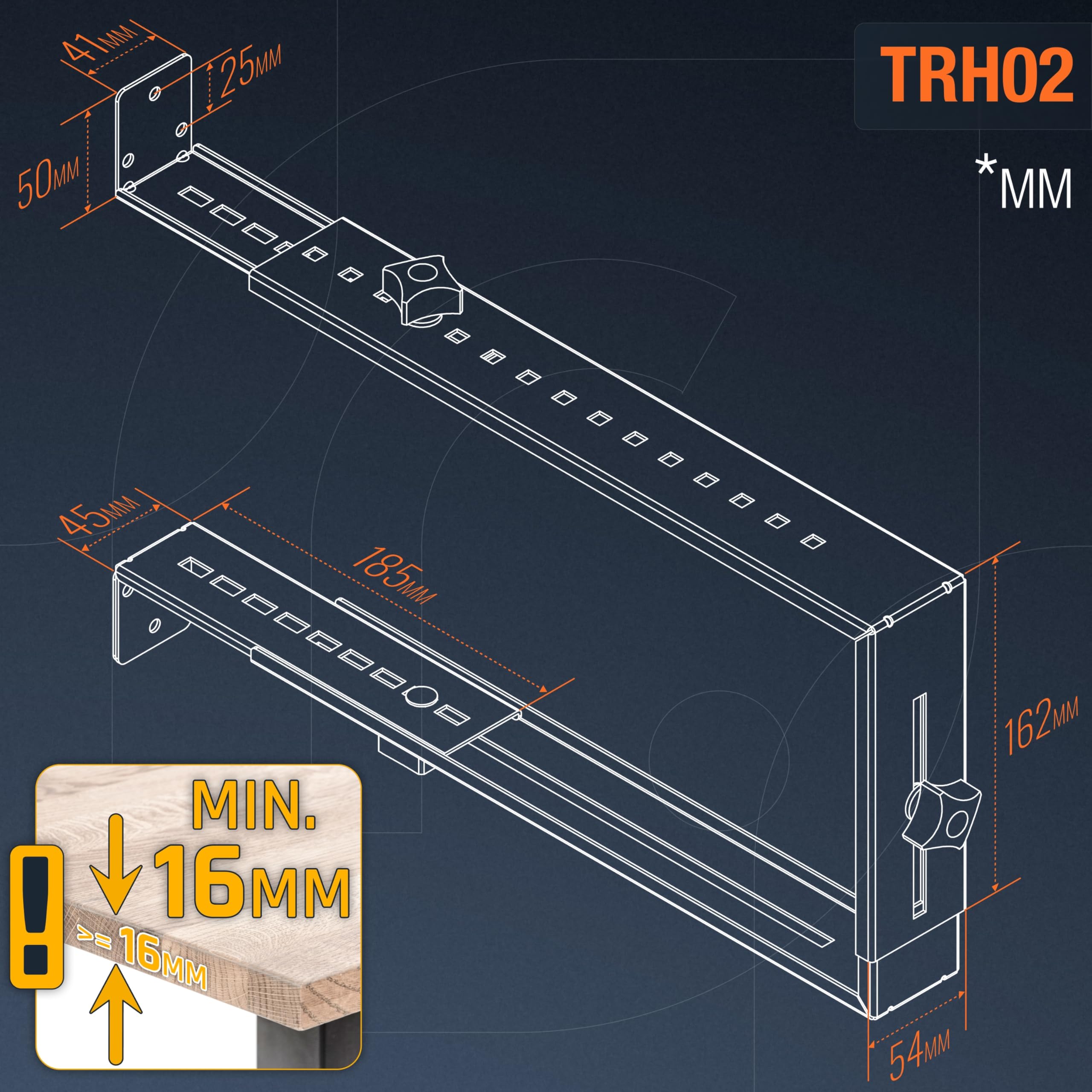 RICOO PC Halterung unter Schreibtisch TRH02-W Breiten- und höhenverstellbare Computerhalterung vertikale oder horizontale Untertisch Montage Tischhalterung für PC-Gehäuse bis 35 kg, Weiss