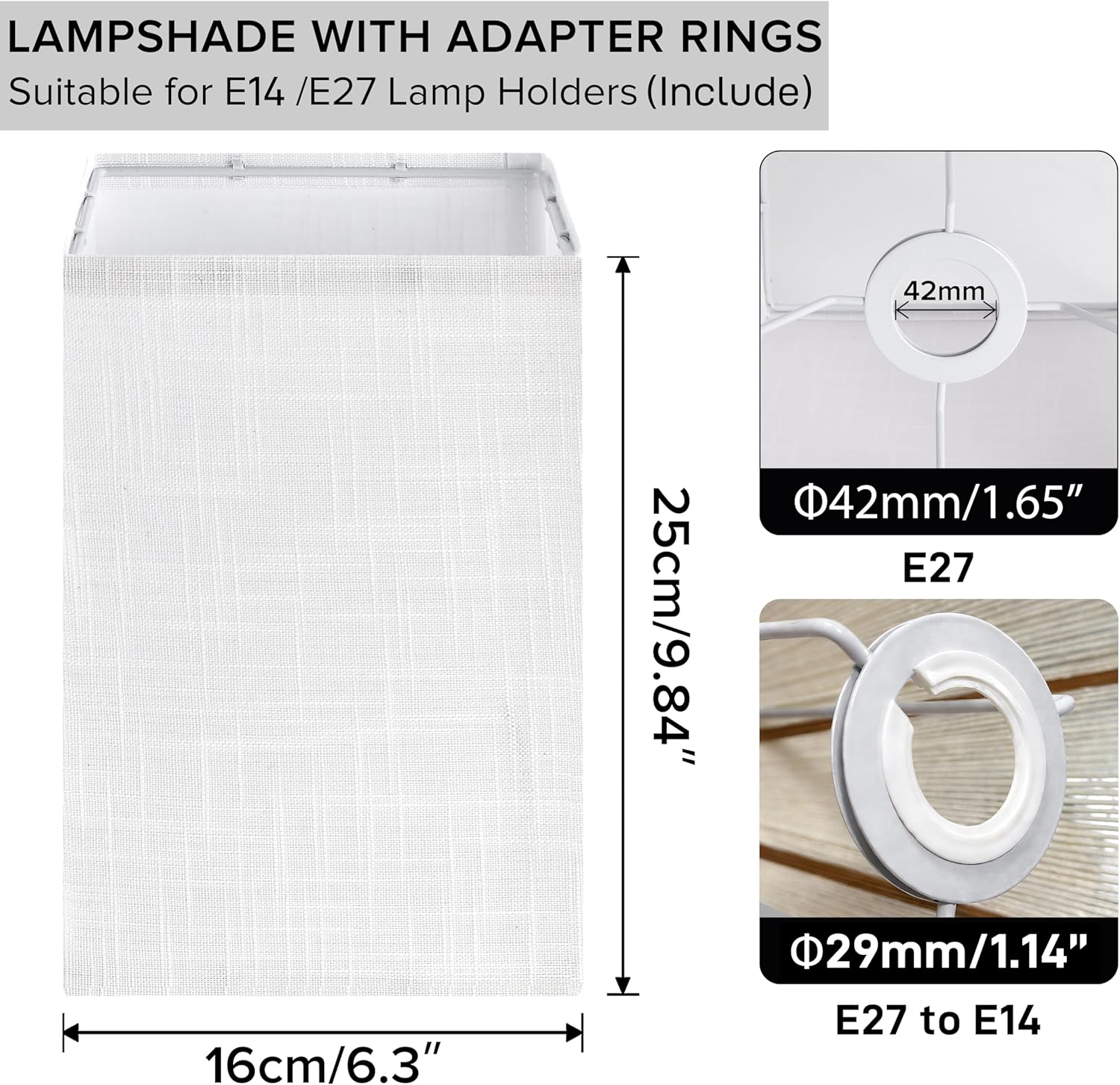 White Square Lamp Shades Set of 2 Small, L6.3"x W6.3"x H9.84" UNO Spider Modern Fabric Lampshade for Pendant Lamp & Table Lamps Lighting Fixtures,Easy-Installation for Living Room/Bedroom