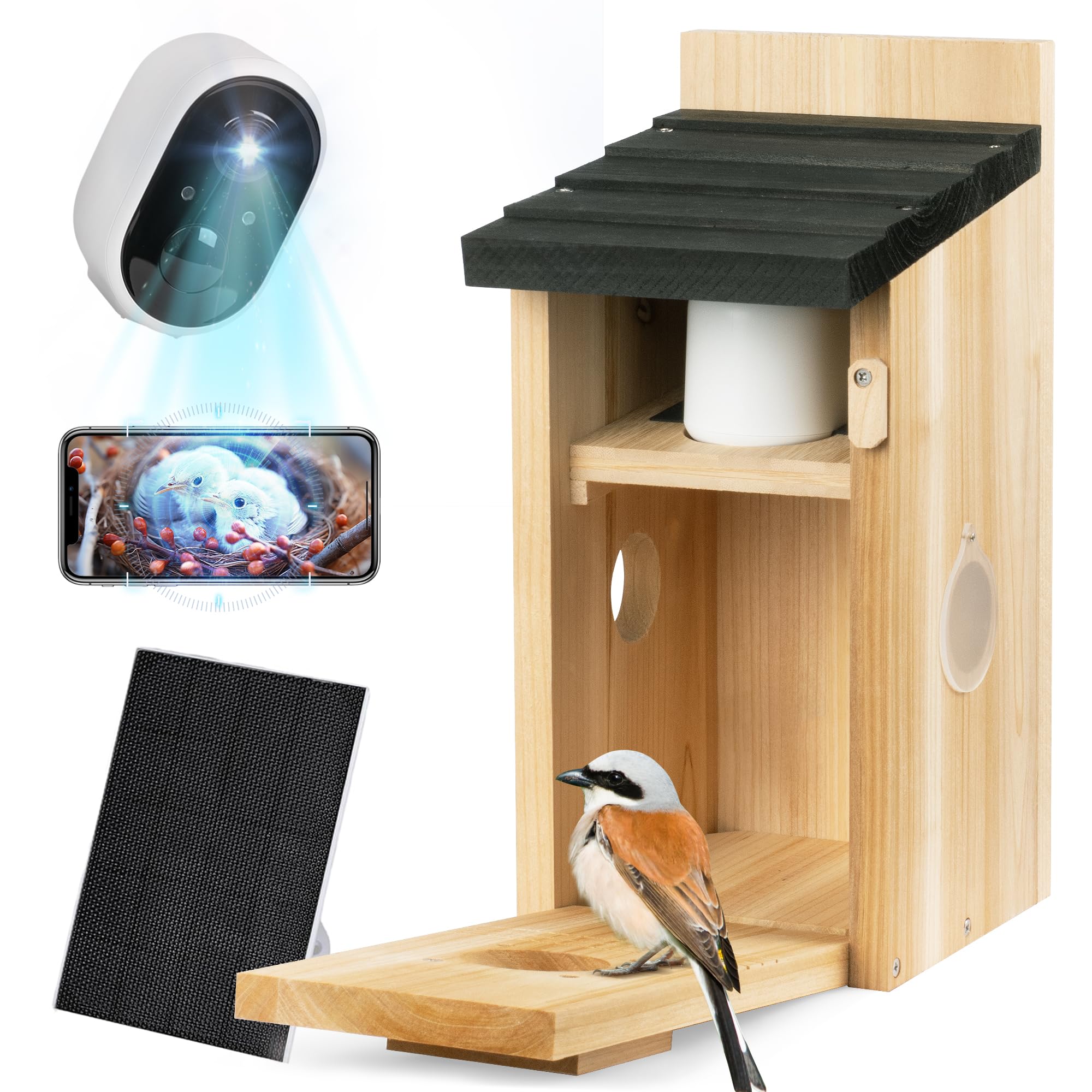 Intelligentes Vogelhaus mit KI-Identifizierungskamera, 1080P Vogelhaus-Kamera solarbetrieben, Vogelhäuser für außen schalten automatisch auf Nachtsicht um, 2,4 G WiFi-App zur Beobachtung von