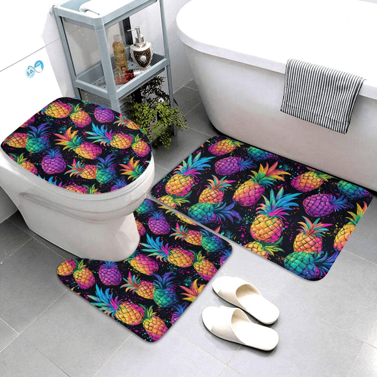 Tapis de salle de bain imprimé ananas housse couvercle toilette tapis contour