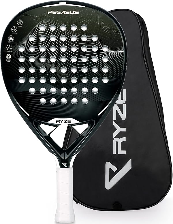 RYZE Pegasus Padel Schläger aus 100% Kohlefaser - Maximale Power & Kontrolle - 360g Leicht & Langlebig - Unisex Padelschläger für Männer & Frauen - Padel Racket Set Inkl. kostenloser Hülle