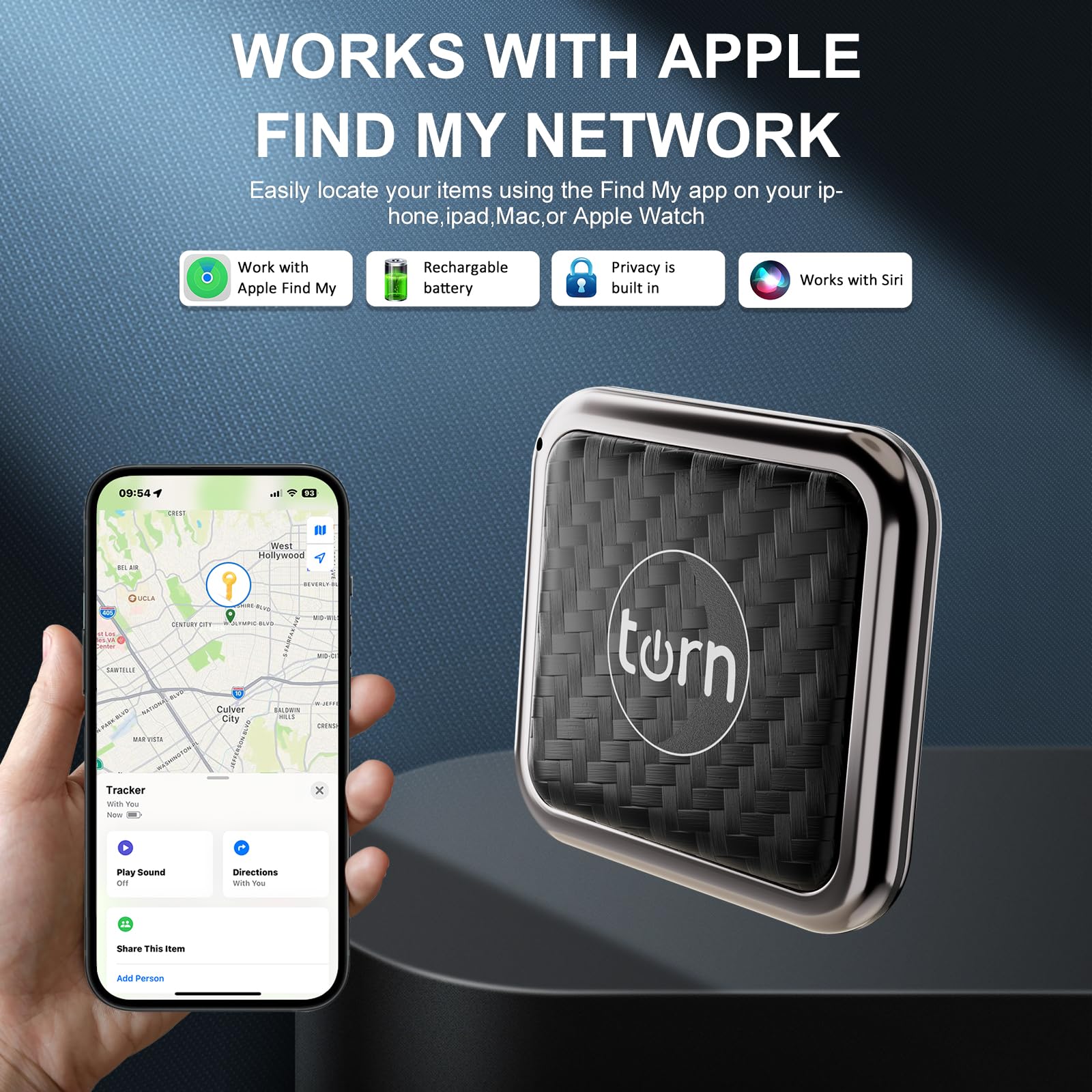 Item Finders Tracker Work for Apple Find My (iOS Only) APP GPS Tracker Tag for Dogs,Cats, Luggage, Keys, Backpack, Satchel Etc. (Carbon)