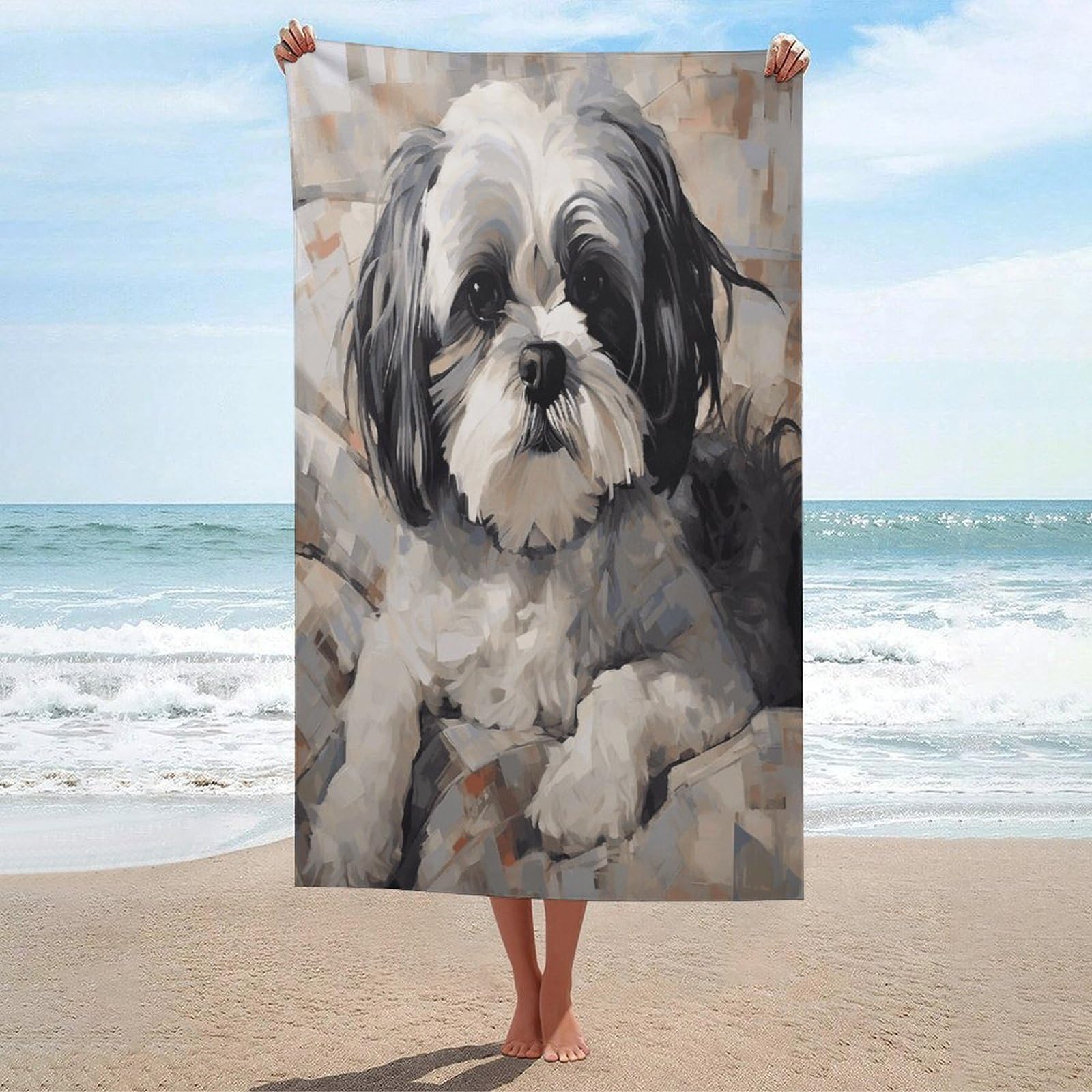 Adfgyerh Unisex Style Shih Tzu Bath Towels Beach Towel Lightweight Quick Dry, Bath Towel For Travel Sports Pool Swimming Bath Camping Yoga Adults130x80cm