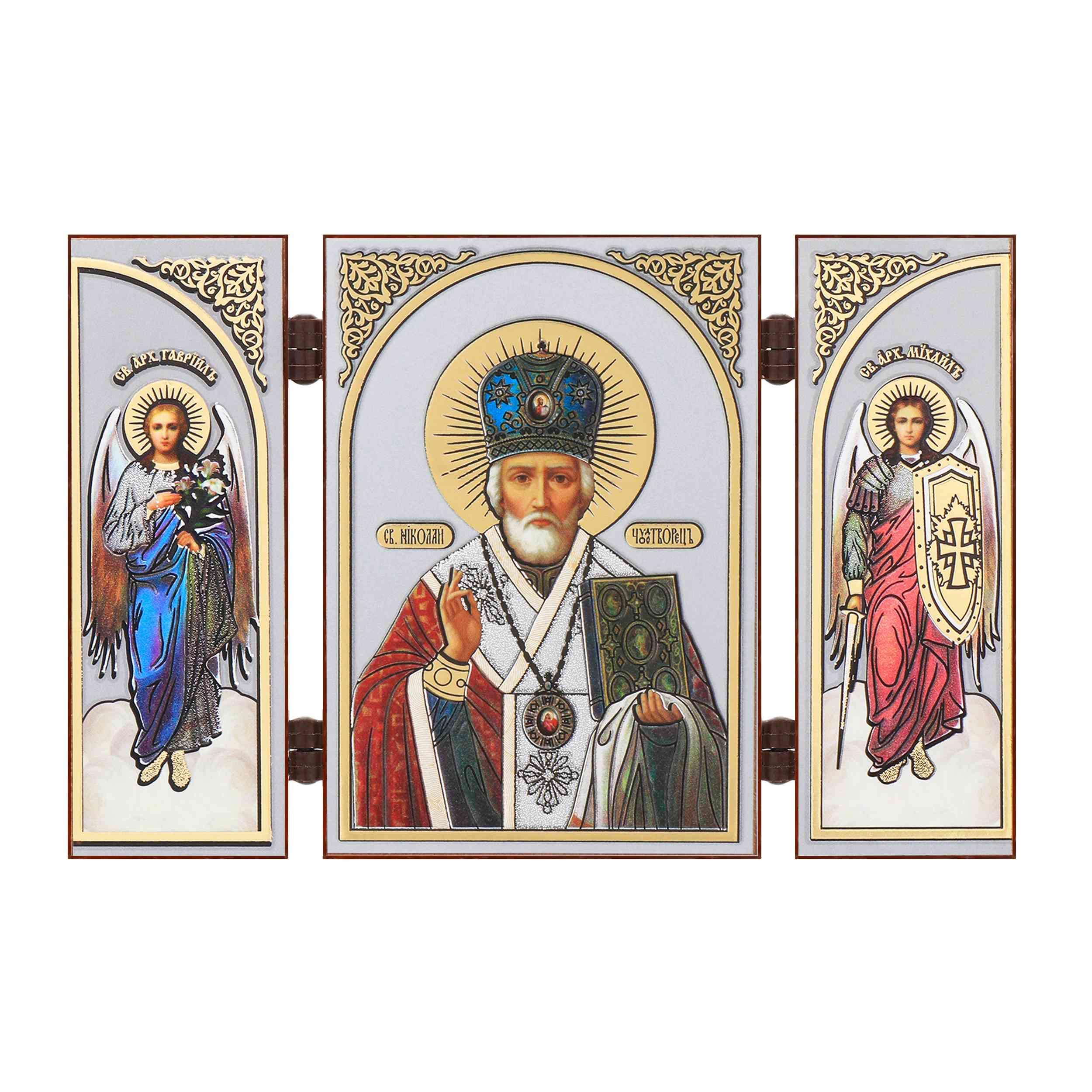 Nklaus Hl. Santa Claus I - Saint Nicholas - Icon Triptych Christian - Wooden Travel Altar Iconography 16852