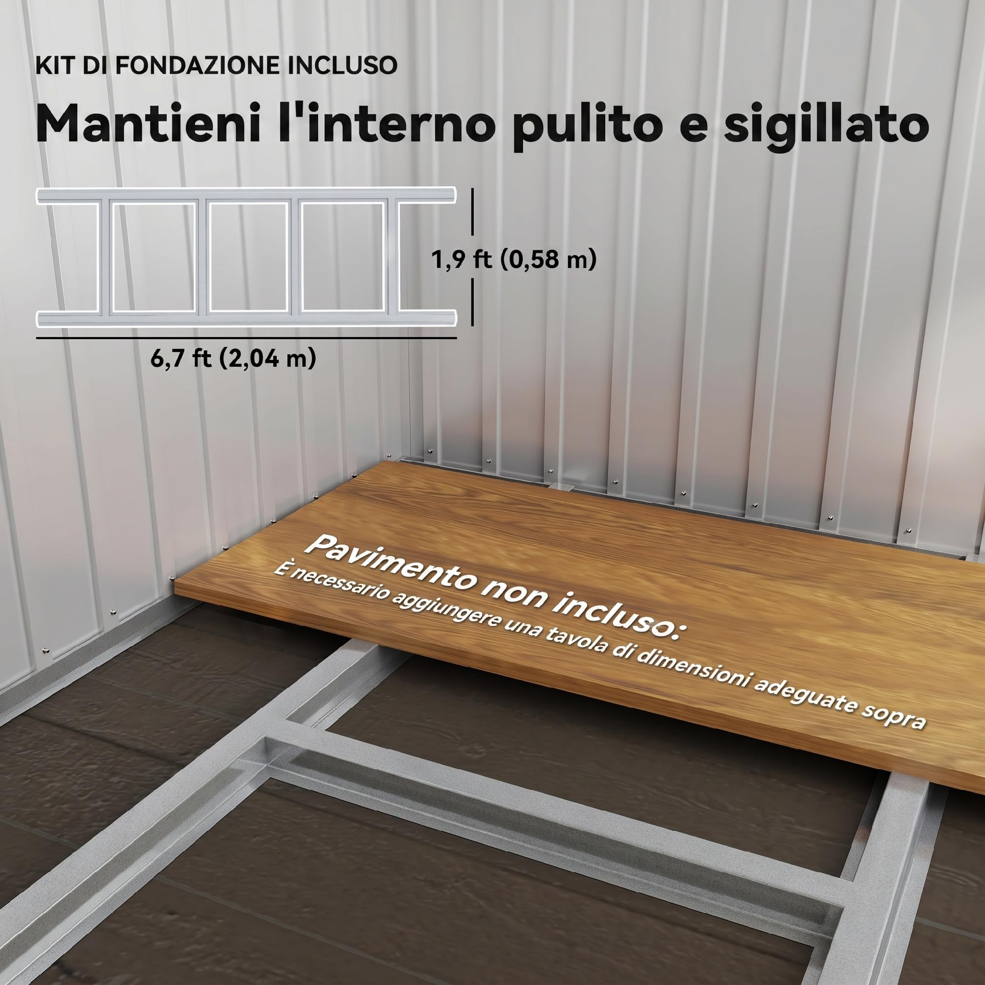 Outsunny Casetta da Giardino 2.55m² in Acciaio Zincato, con Kit di Fondazione, Capanno da Giardino Porta Attrezzi con Porta Bloccabile, Tetto Inclinato, Finestra, per Esterno, Grigio Scuro