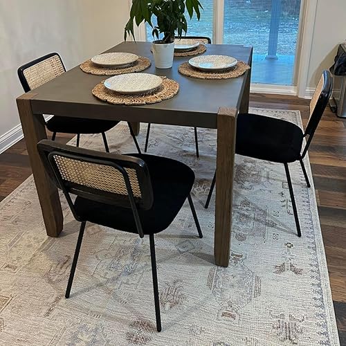 Juego de 4 sillas de comedor modernas de ratán negro, sillas laterales sin brazos con patas de metal para comedorsala de estar