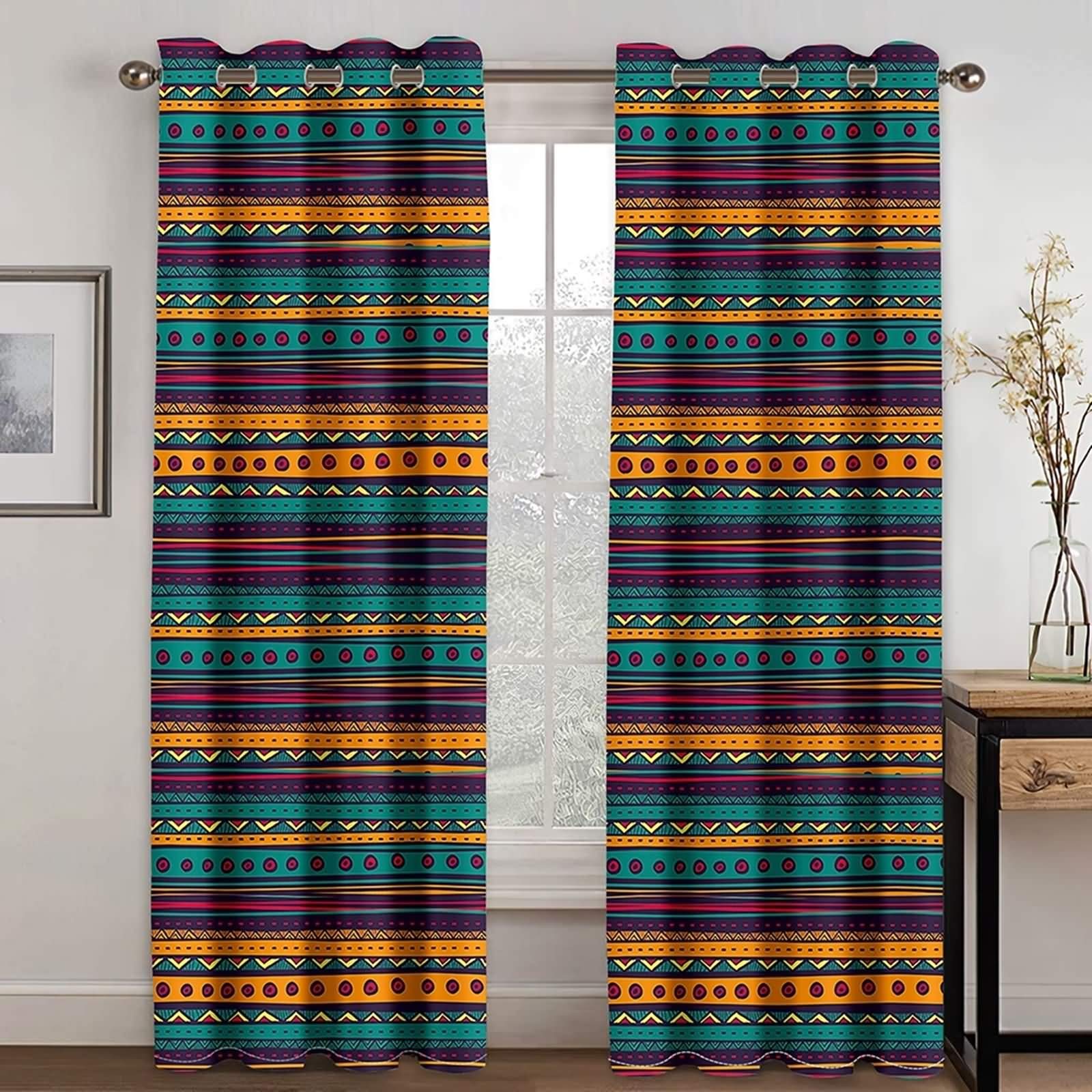 Rideaux occultants imprimés vert et orange L274 x H160cm pour habiller vos fenêtres