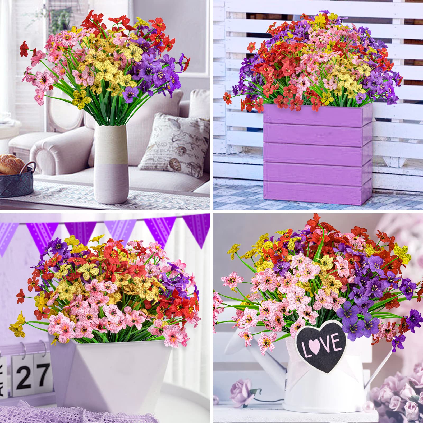 16 Pezzi Fiori Finti Artificiali, Plastica Fiori Finti da Esterno Fiori Artificiali Piante Finte Artificiale per Balconi,Matrimoni,Cascine