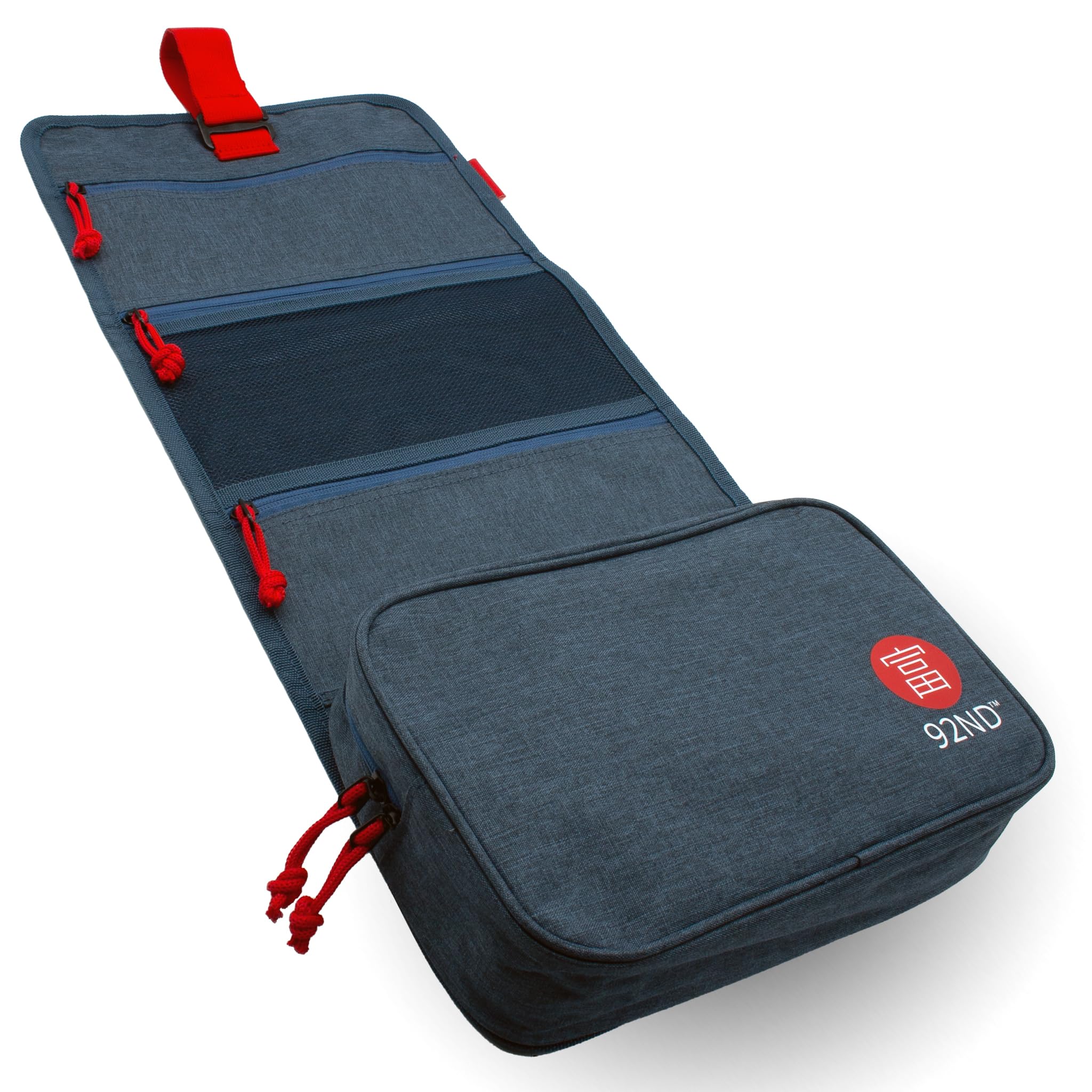 92ND.Supply Washroll - Sac de toilette suspendu - Imperméable - 4 L - Avec crochet et compartiment inférieur amovible - Voyage & quotidien - Bleu